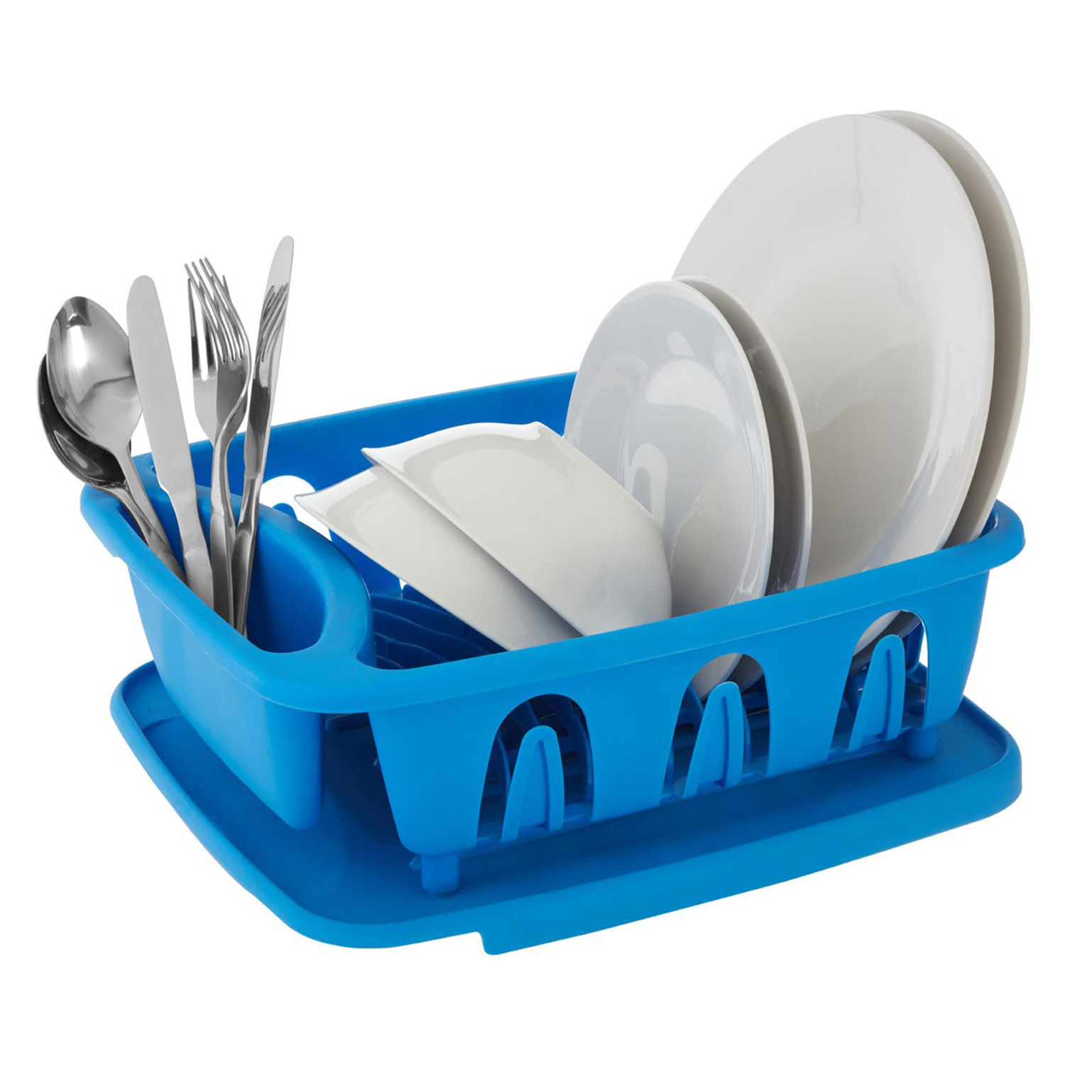 Blue Plastic Dish Drainer Rack With Cutlery Holder & Drip Tray – Kitchen Sink Organizer By Premier Housewares
