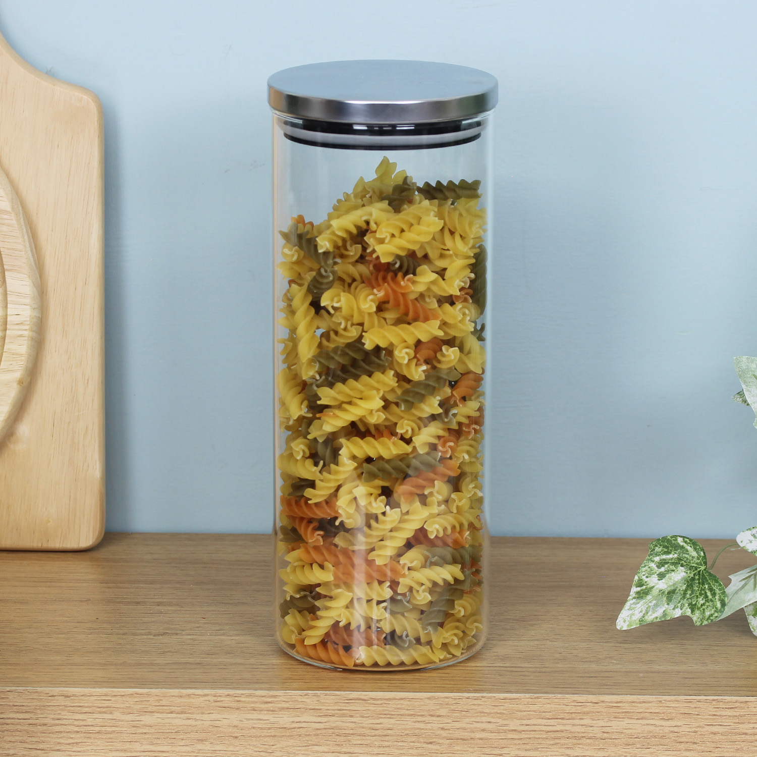 Freska Glass Food Canister Jar Airtight Metal Lid Rice Pasta Storage