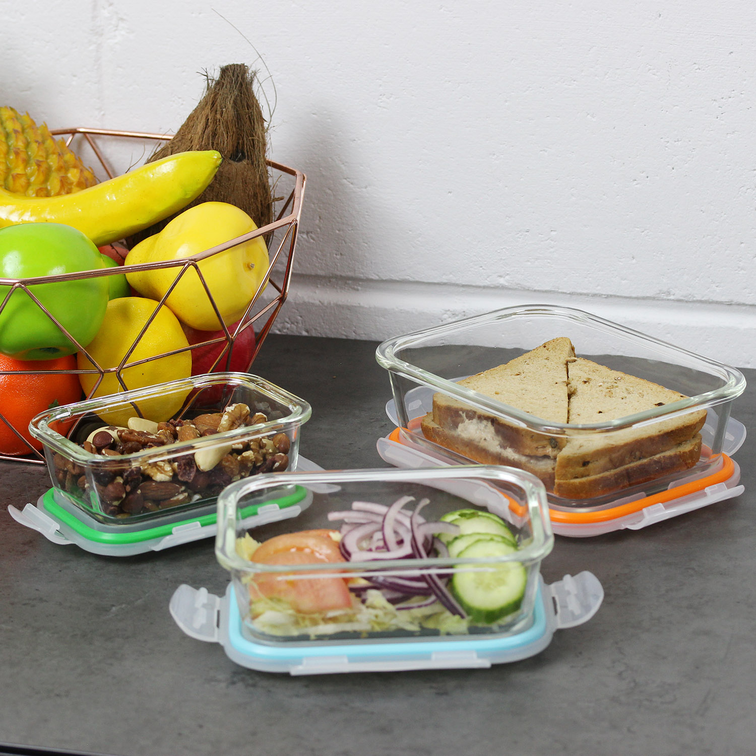 Freska Glass Food Storage Containers with BPA Free Airtight Lid Lunch Box Bento - Picture 18 of 47