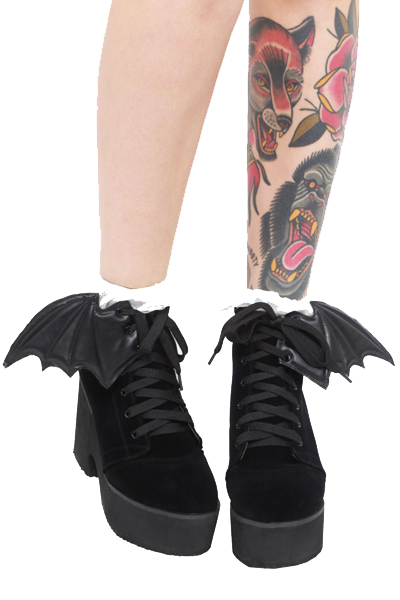 black bat wing platform booties