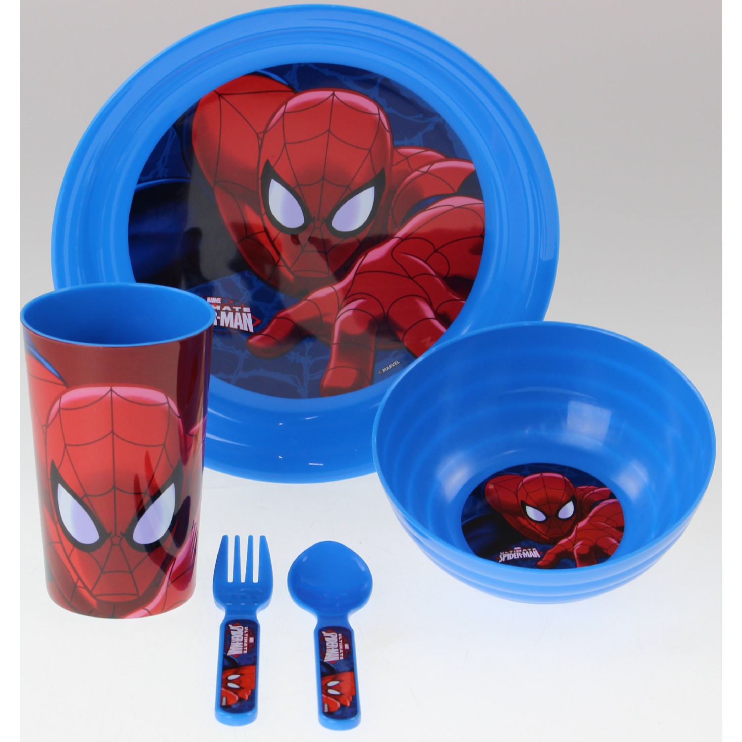 5pc Kids Boys Girls Childrens Plate Bowl Cup Spoon Fork Lunch Dinner