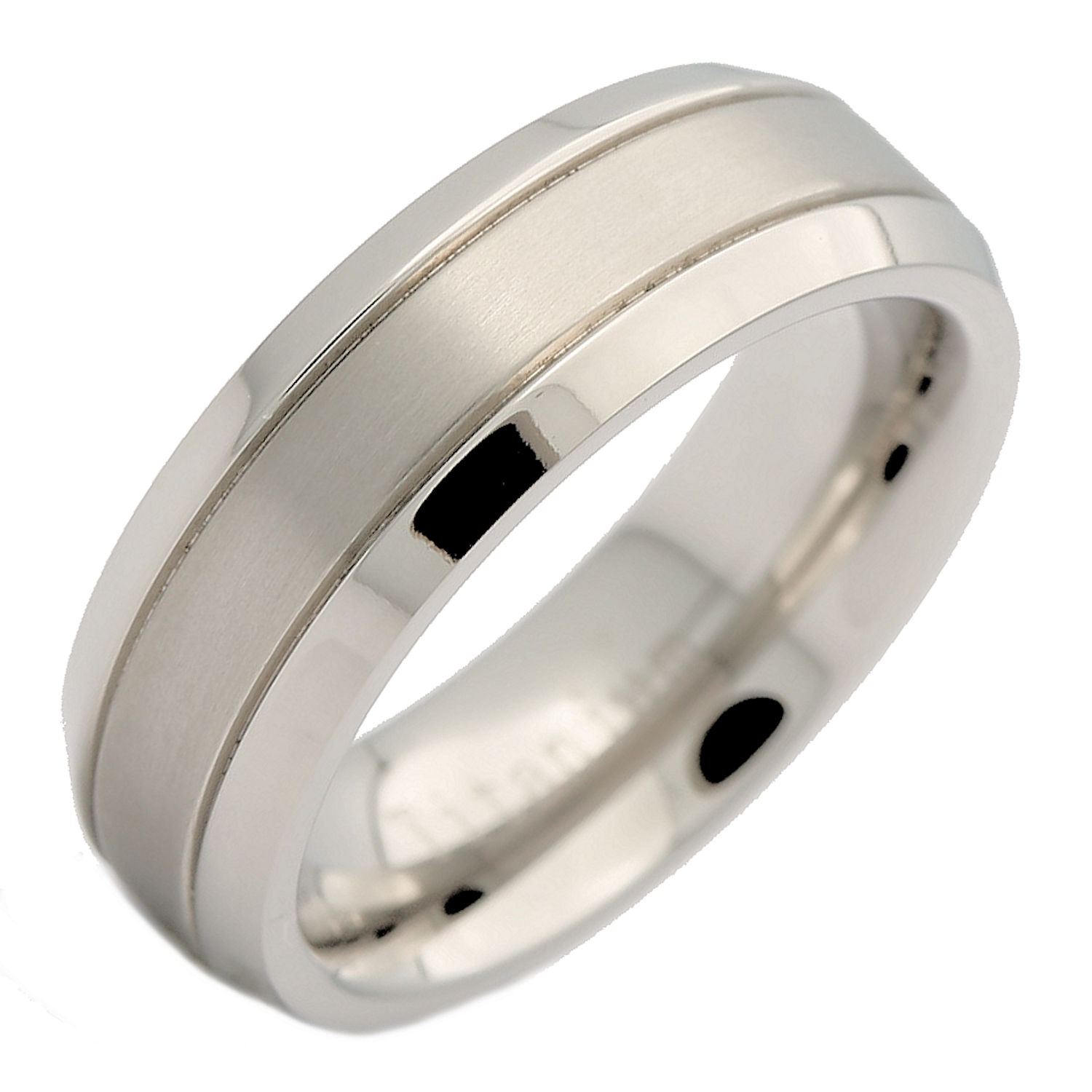 7mm Titanium Brushed Center Grooved Edge Wedding Band Ring