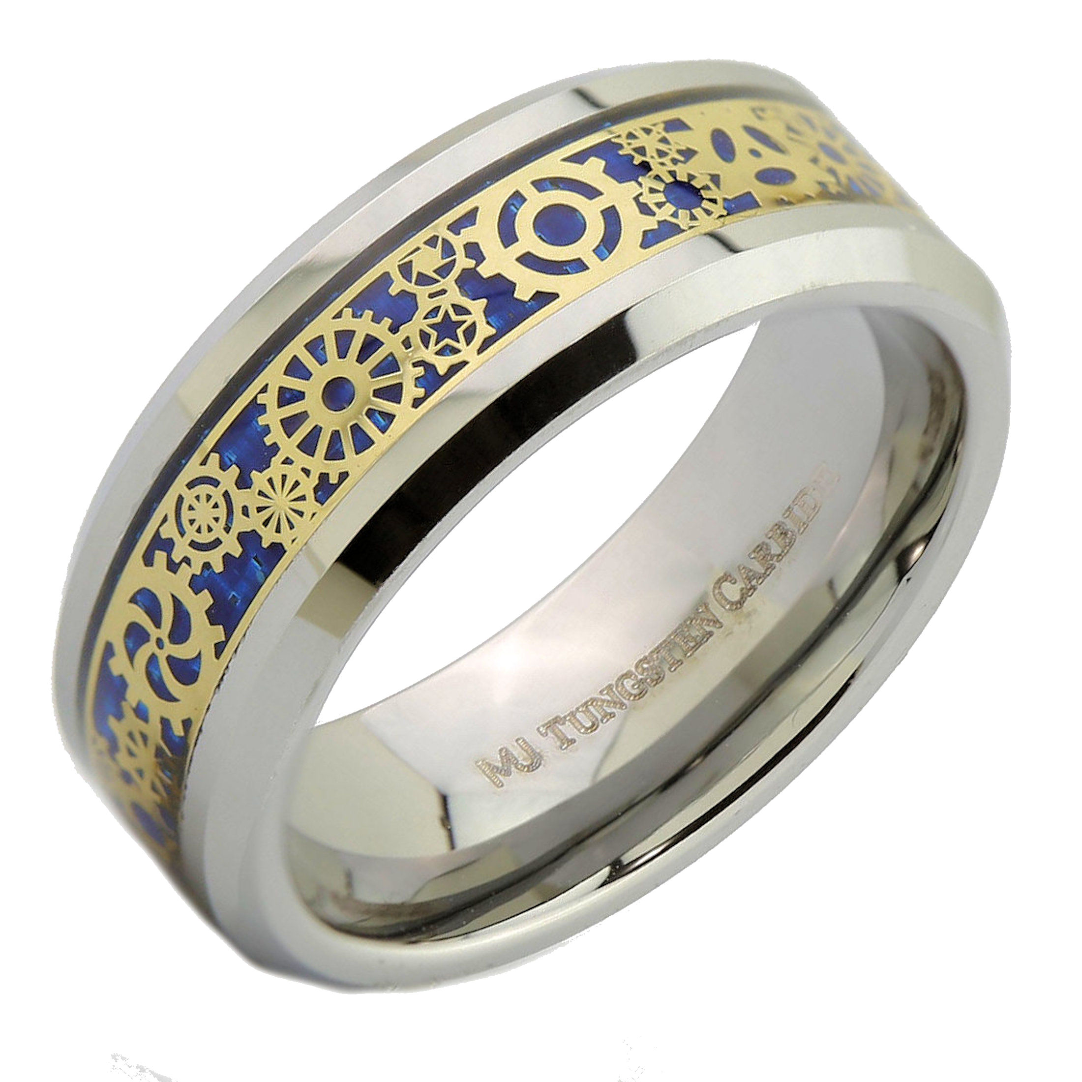 Steampunk Gear Inlay 8mm Polished Tungsten Carbide Wedding Band Ring eBay