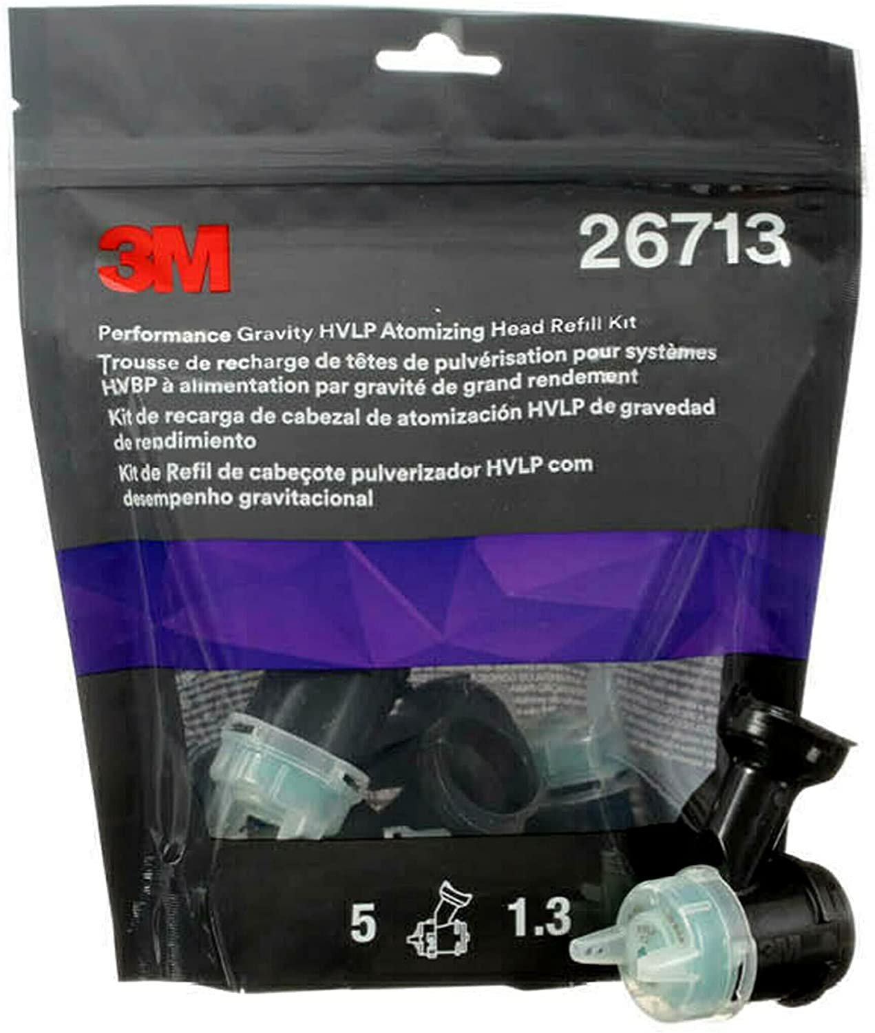 3M Performance Gravity HVLP Atomizing Head Refill Kit, 26713, Size 1.3, Green