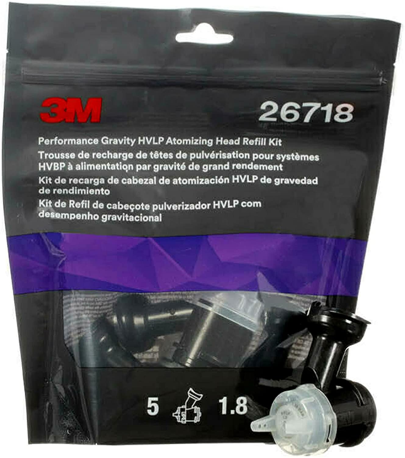 3M Performance Gravity HVLP Atomizing Head Refill Kit, 26718, Size 1.8, Clear