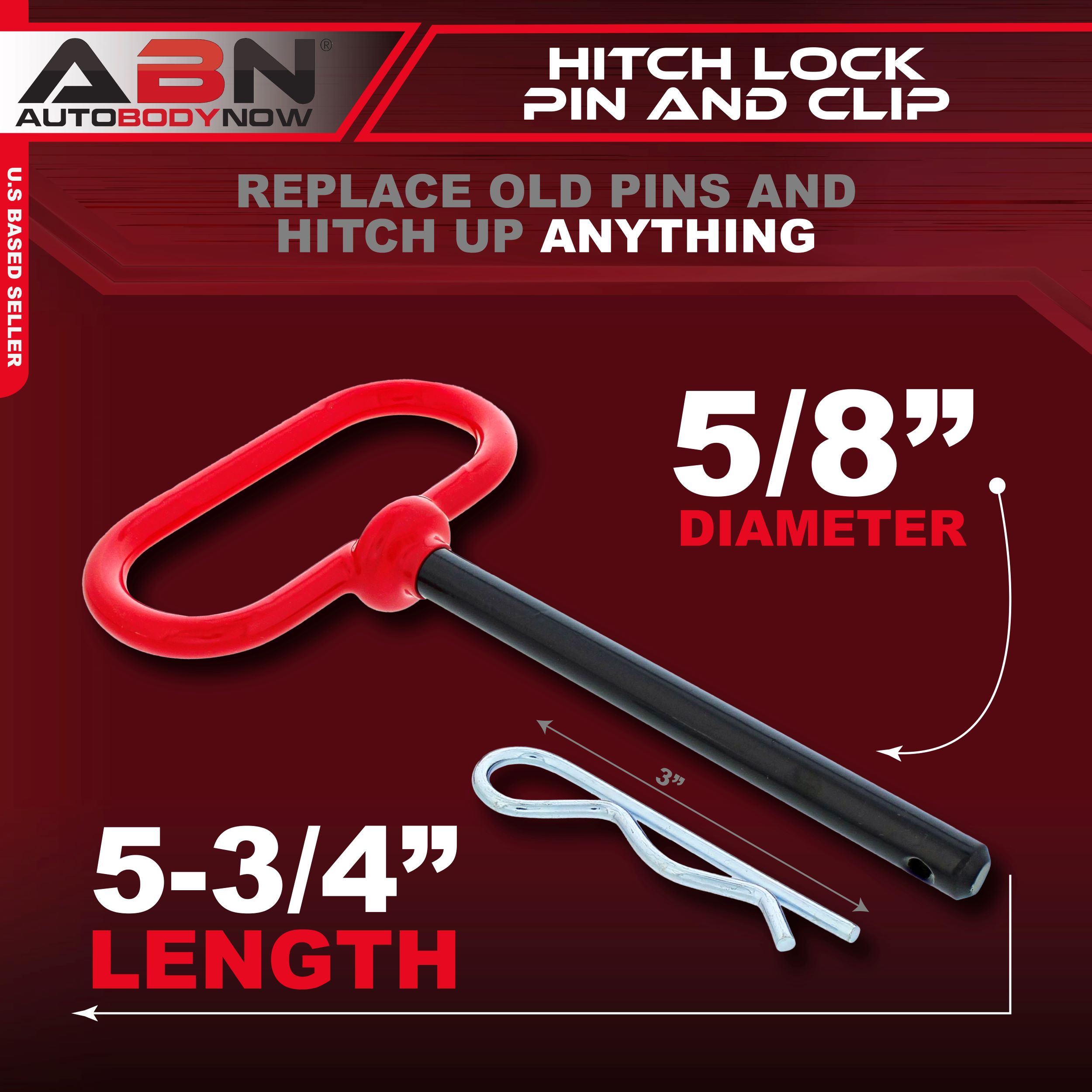 ABN Trailer Tow Hitch Lock Pin and R-Clip 5-3/4" x 5/8" Inch for Boat
