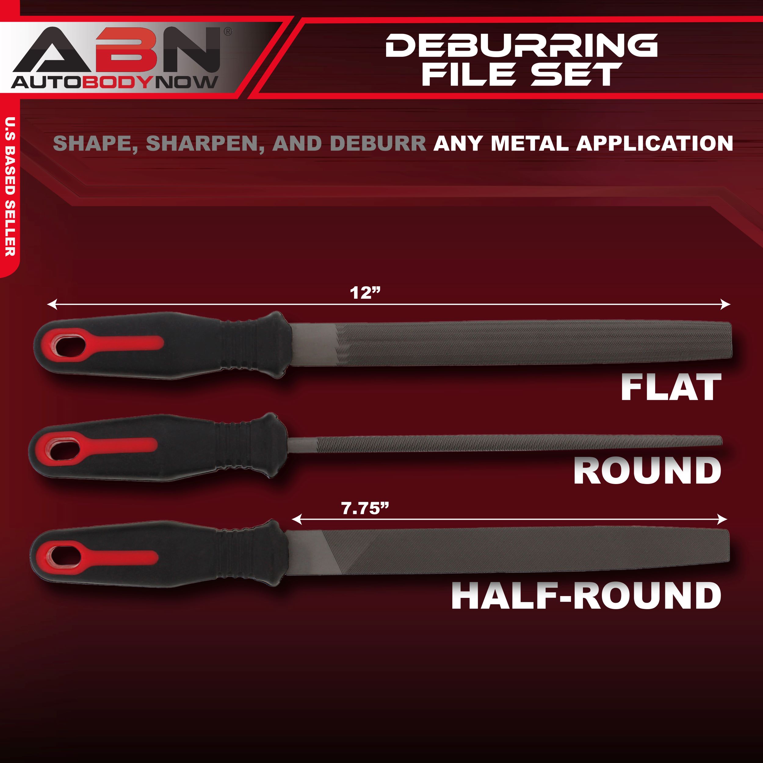 ABN Hand Deburring File 3pc Set Metal Sharpening Hole Shaping Debur