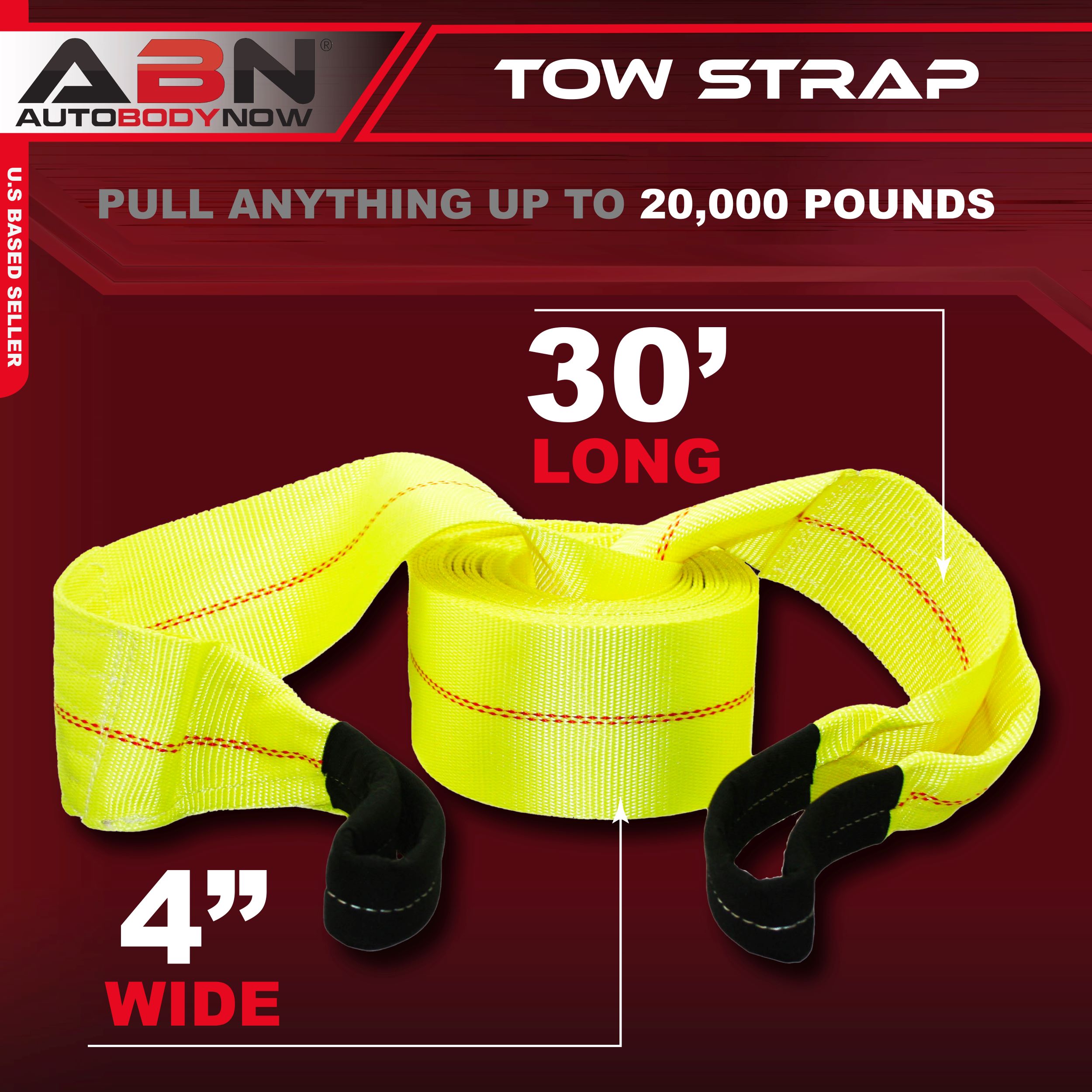 ABN Tow Rope Strap 30 Feet' x 4" Inch, 20,000 Pound Heavy Duty Towing
