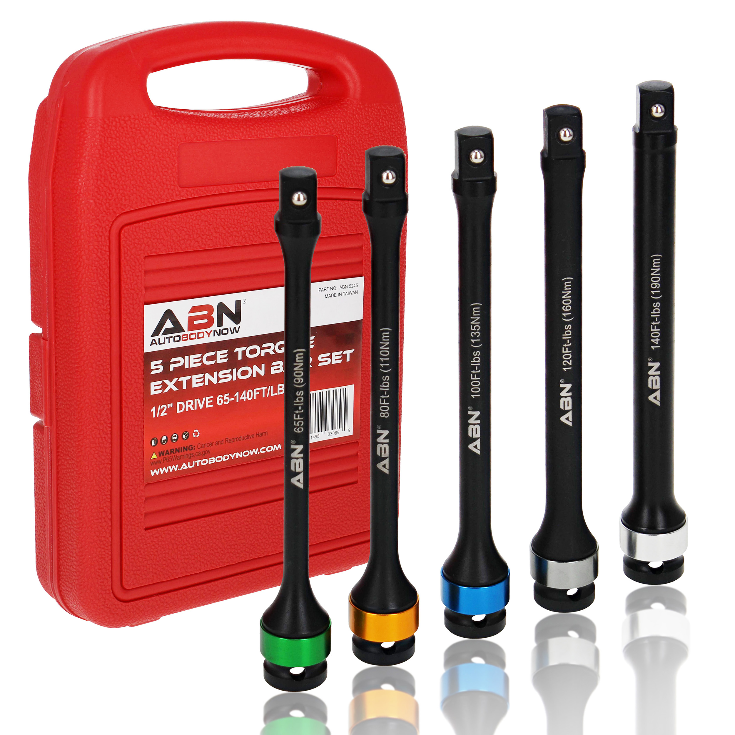 ABN 1/2” Inch Drive 8” Torque Socket Extension Bar 5pc Tool Kit 65