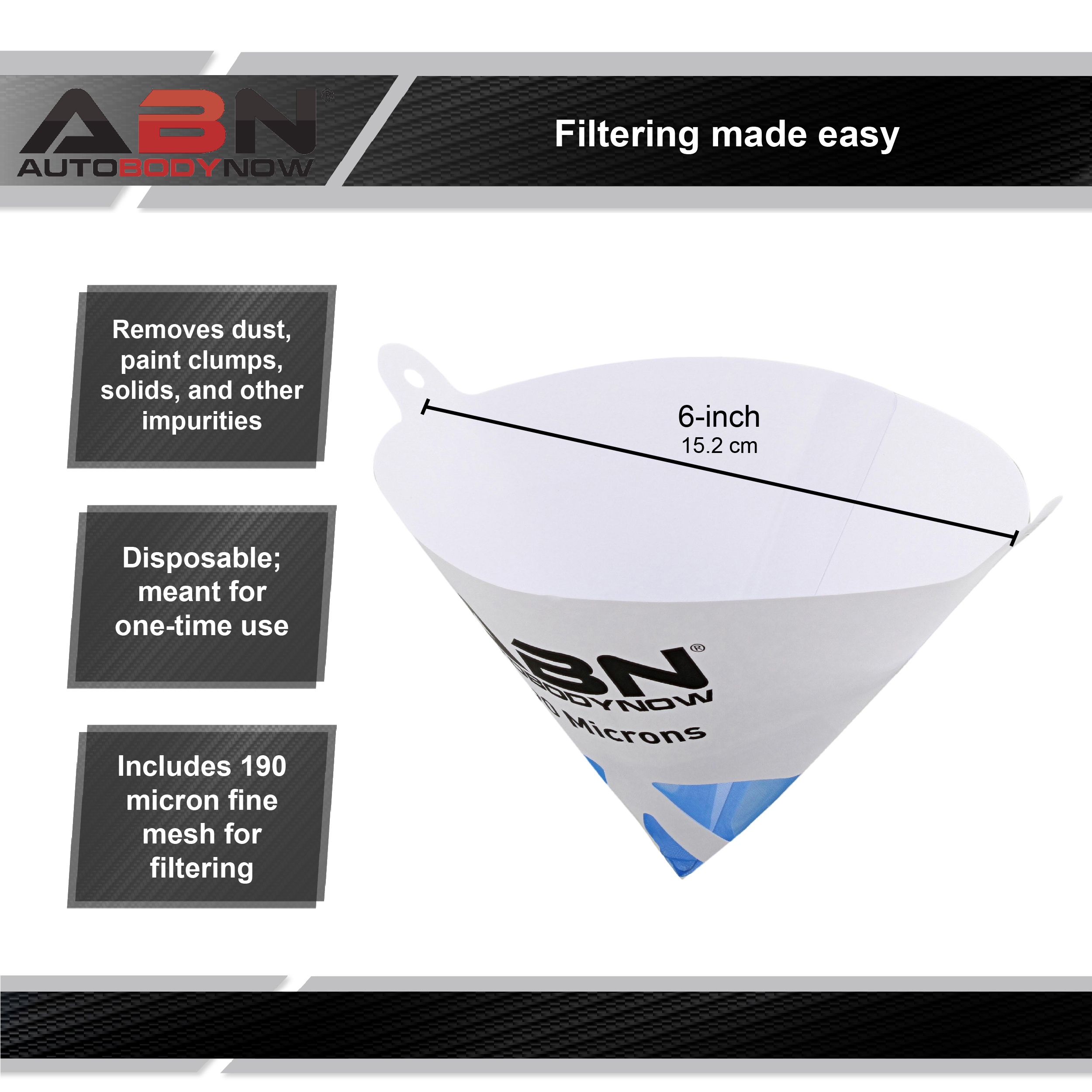 ABN Paint Strainer Mesh Funnel 190 Micron 50ct Disposable Cone Blue 