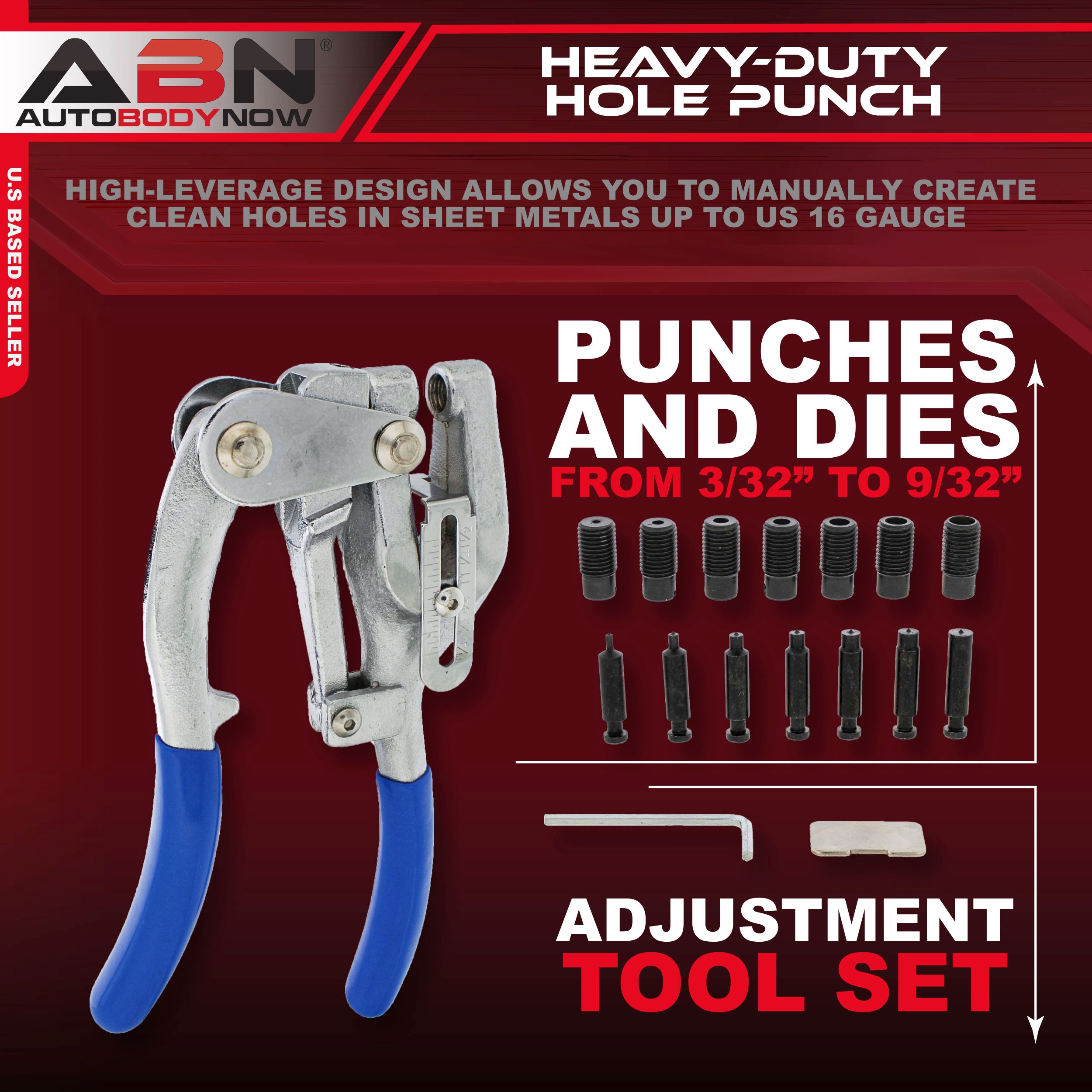 ABN Power Punch Metal Hole Punch Heavy Duty Hole Puncher 3/32” to 9/