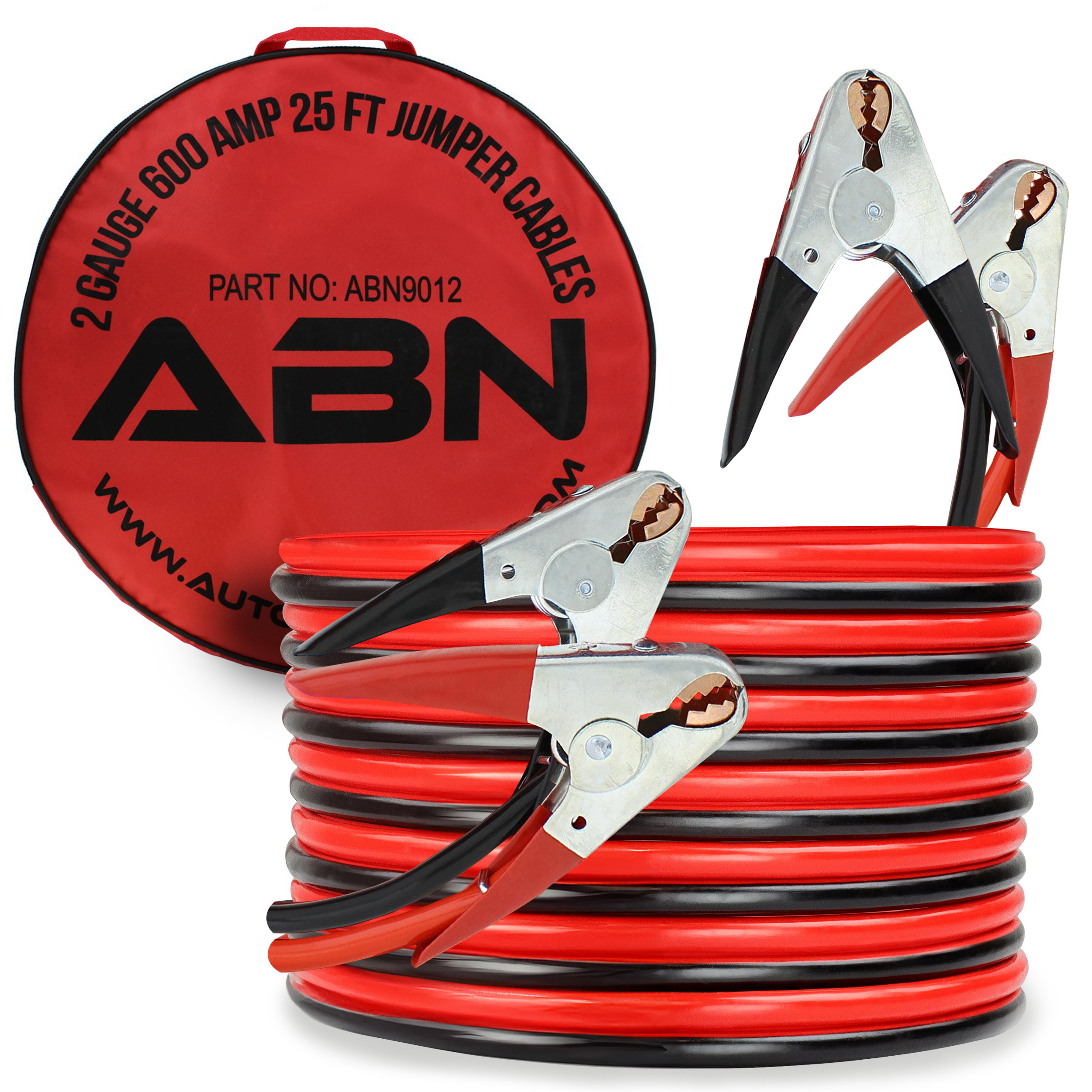 ABN Jumper Cables 25’ Feet Long 2-Gauge 600 AMP Motorcycle / Car Booster Cables