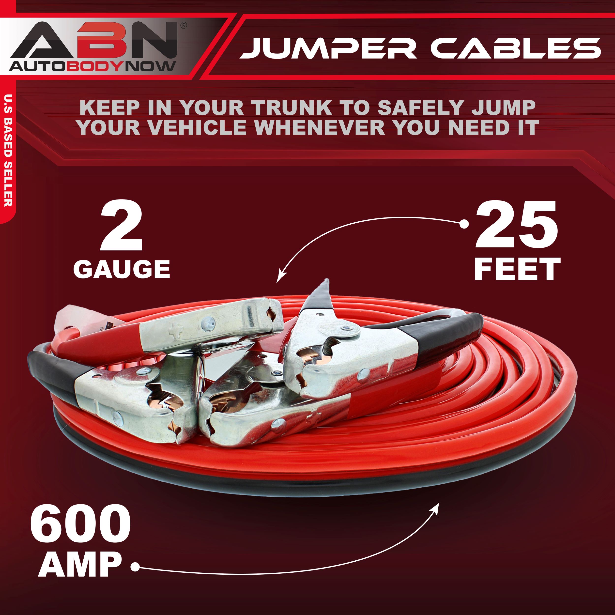 ABN Jumper Cables 25’ Feet Long 2-Gauge 600 AMP Motorcycle / Car Booster Cables