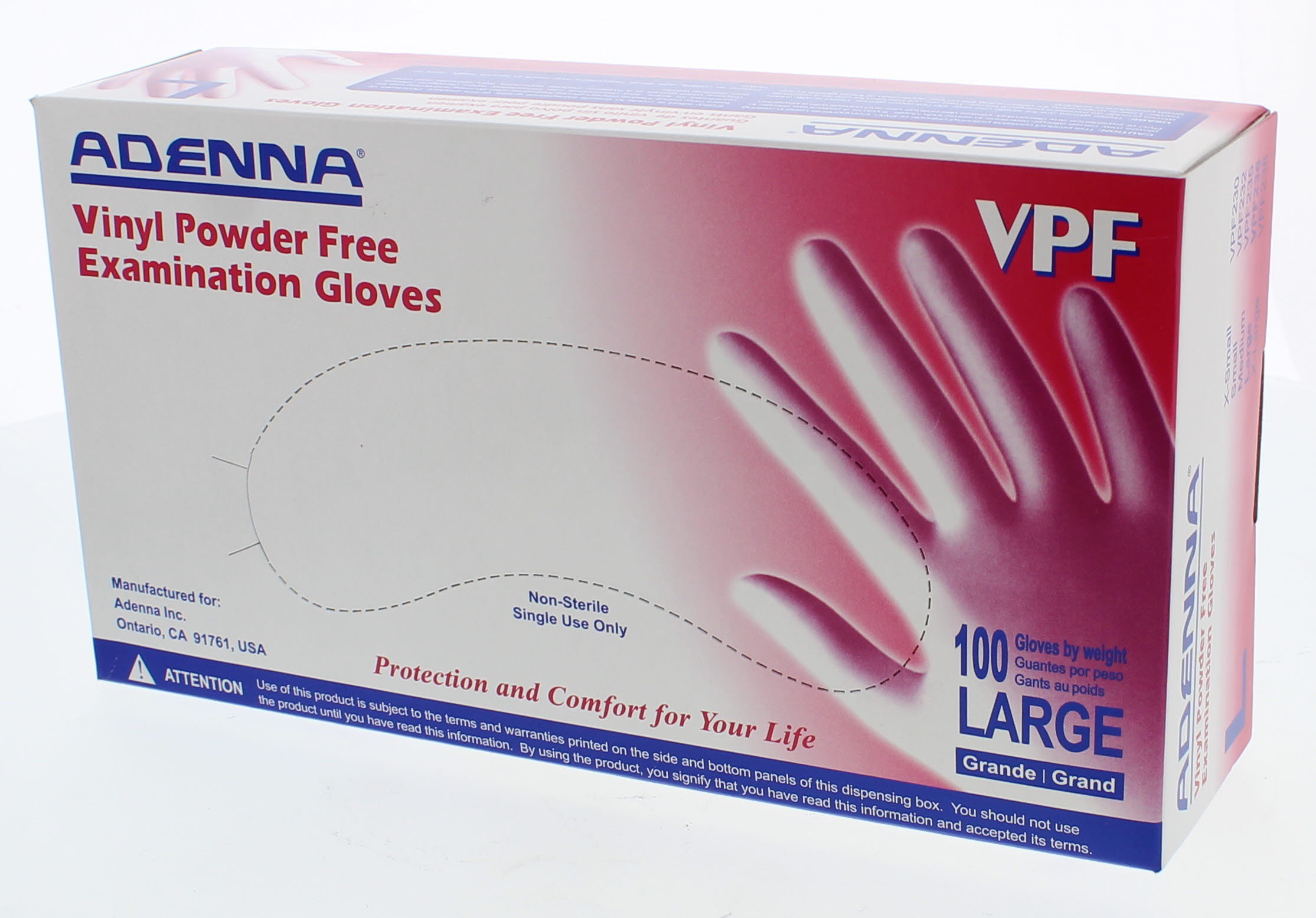Adenna VPF Vinyl Powder Free Exam Gloves VPF236 Large eBay