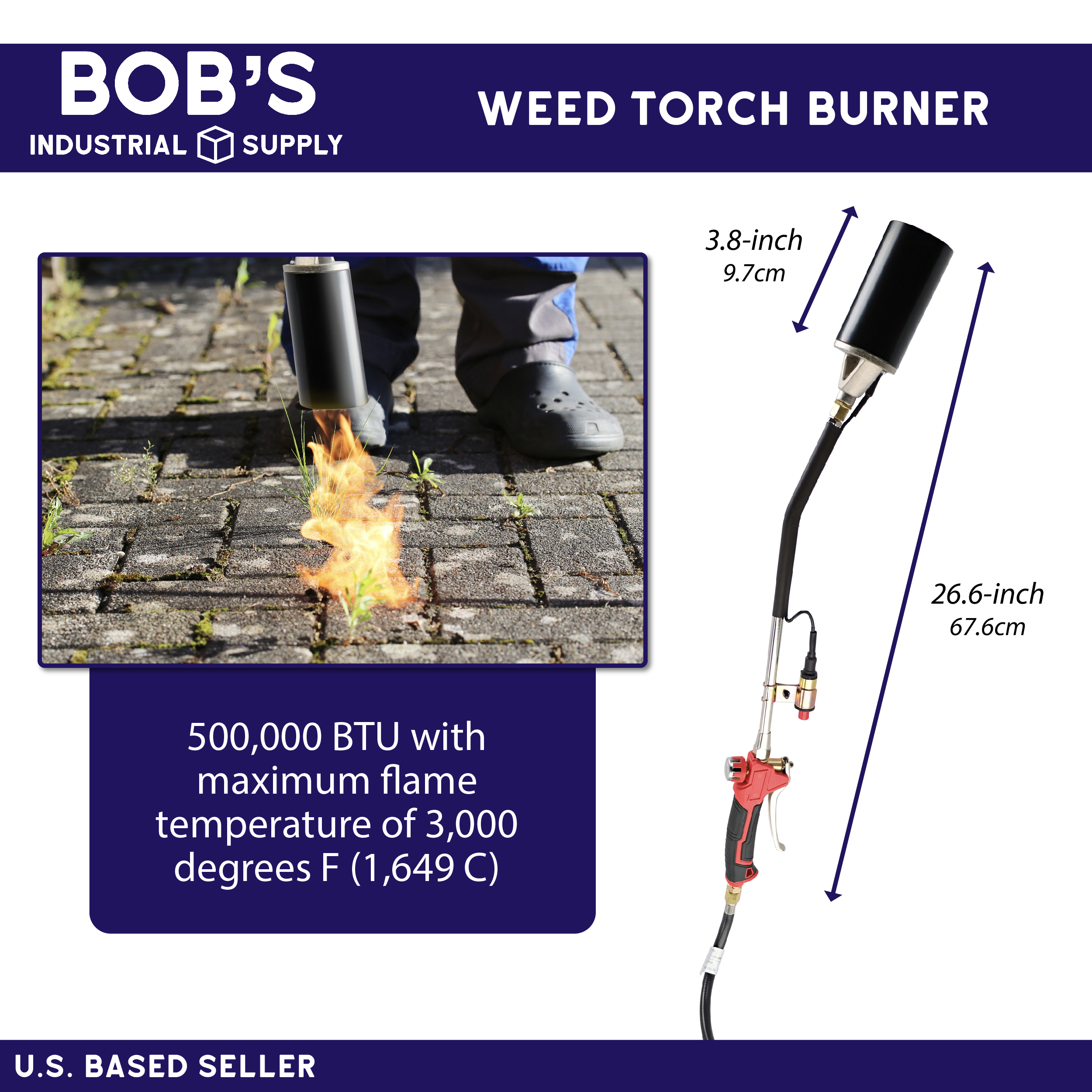 BISupply Weed Burner Propane Torch with Push Button Igniter Flame