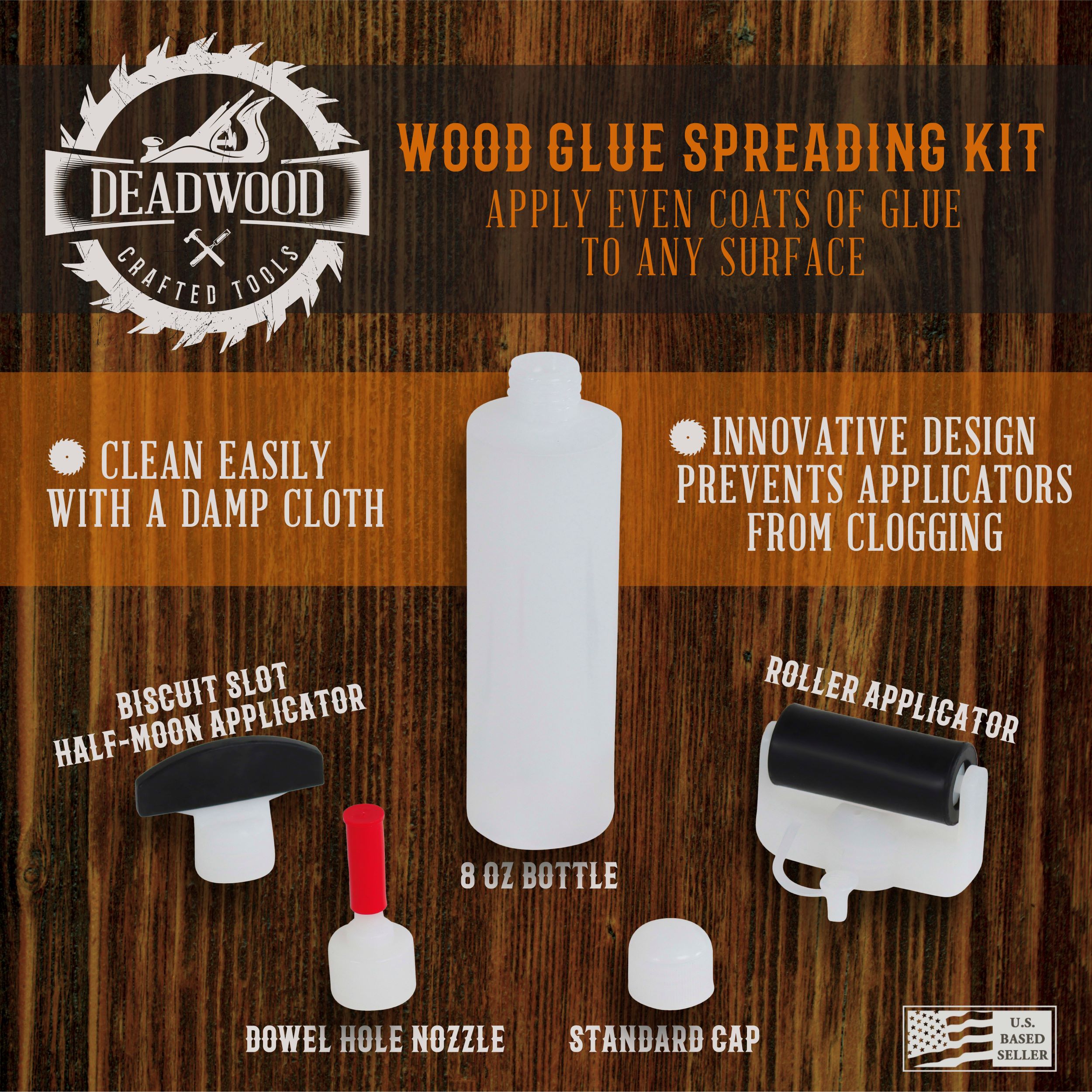 DCT Wood Glue Spreading Kit 8 oz Bottle with Roller Applicator and