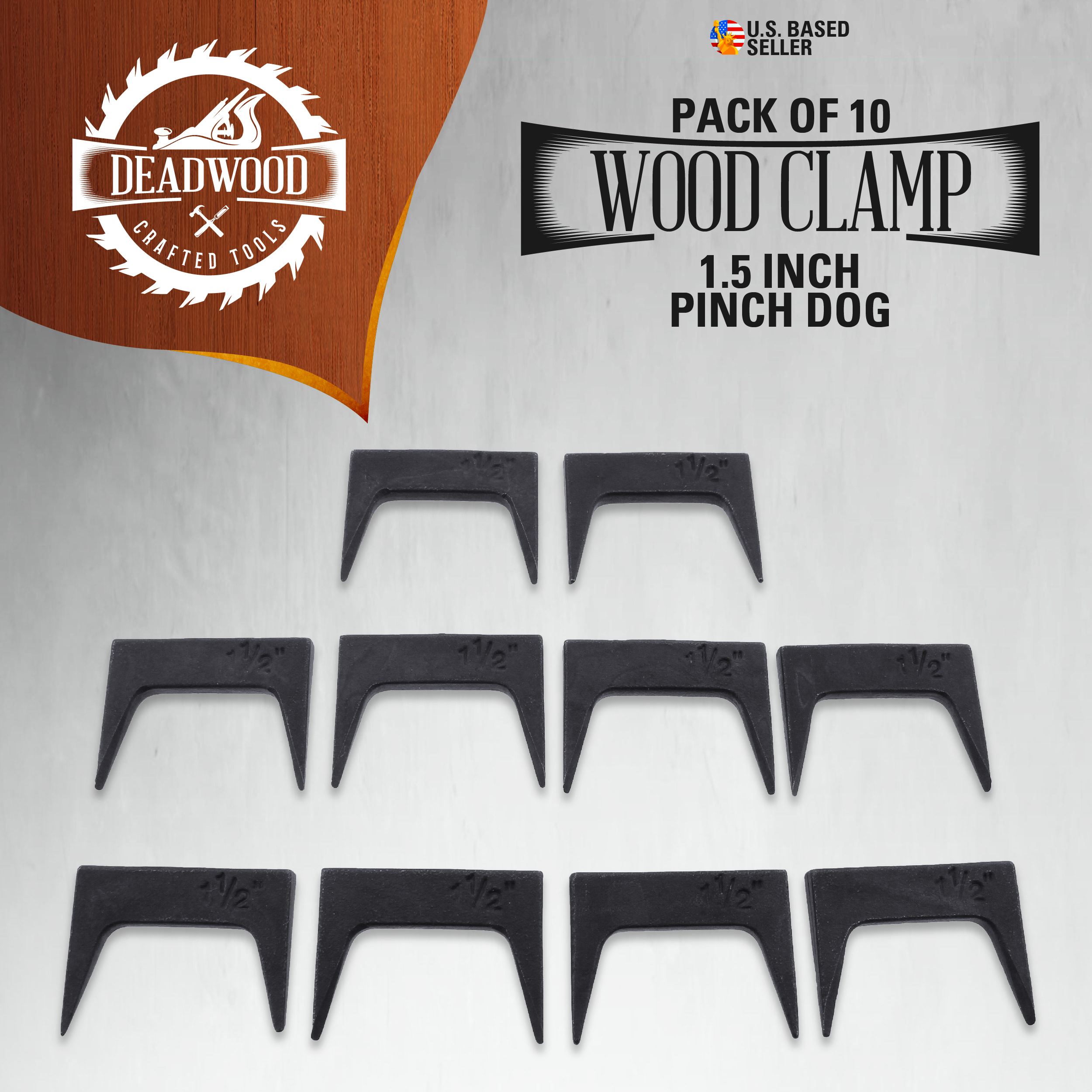 DCT Wood Clamps 1.5” Inch Pinch Dog 10Piece Set Woodworking Glue Up