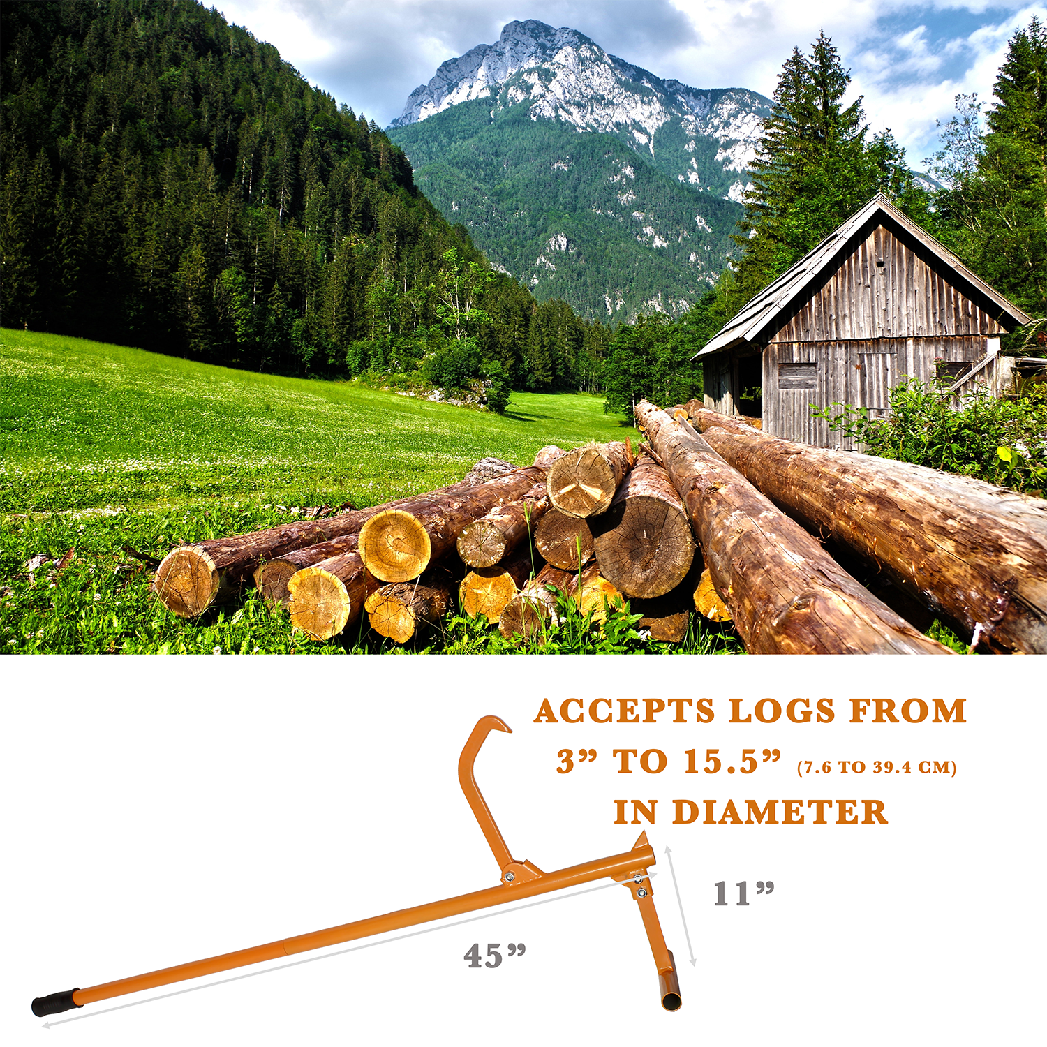 Felled Steel Timberjack 48” Inch Timber Jack Tool, Cant Hook Log