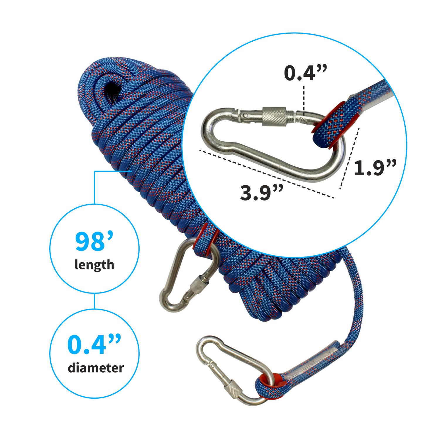 Climbing Rope Static Rappelling Rope with Carabiner 10MM Rope eBay