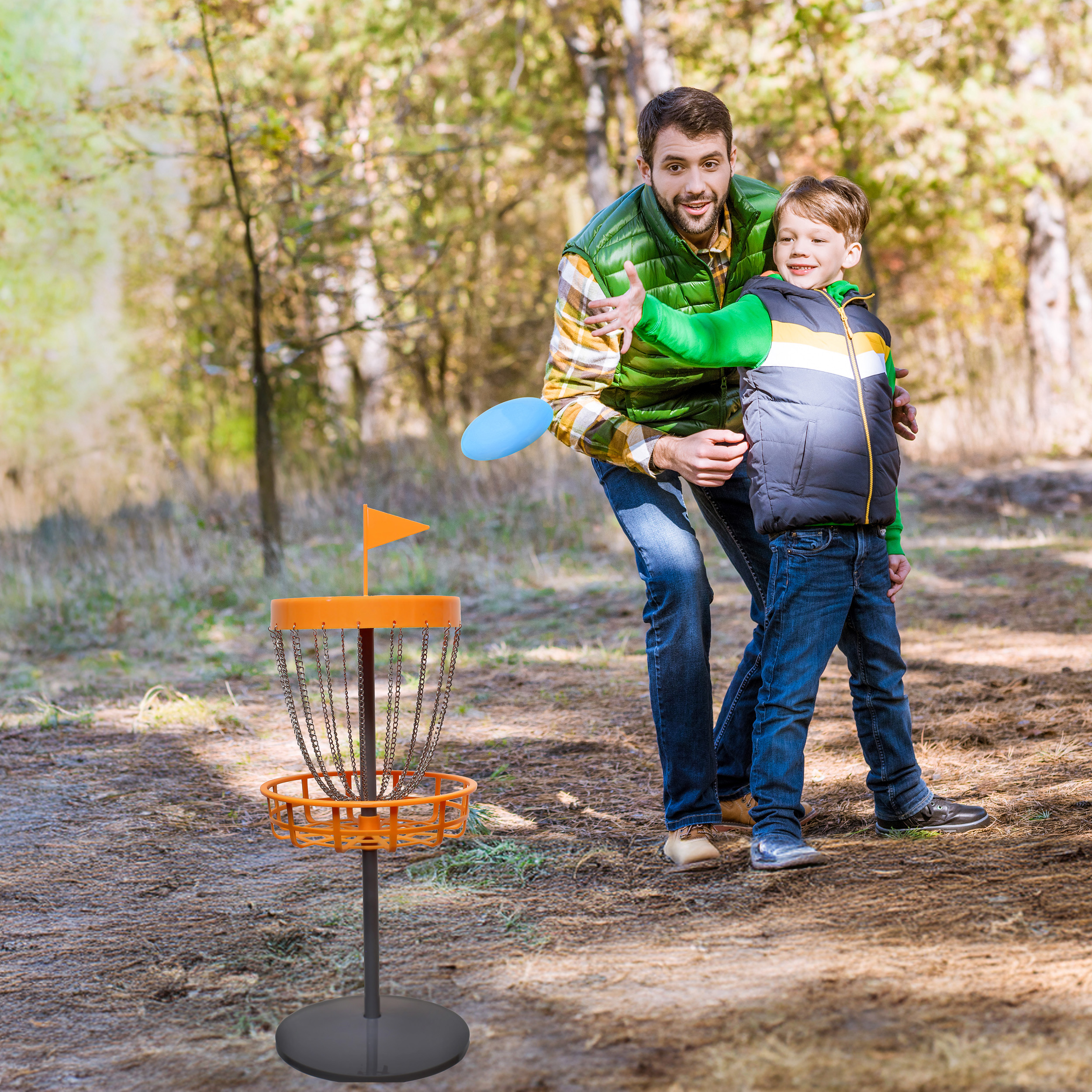 Get Out! Portable Disc Golf Basket with 5 Flying Discs - 30in Mini Disc Golf Net - Picture 7 of 8