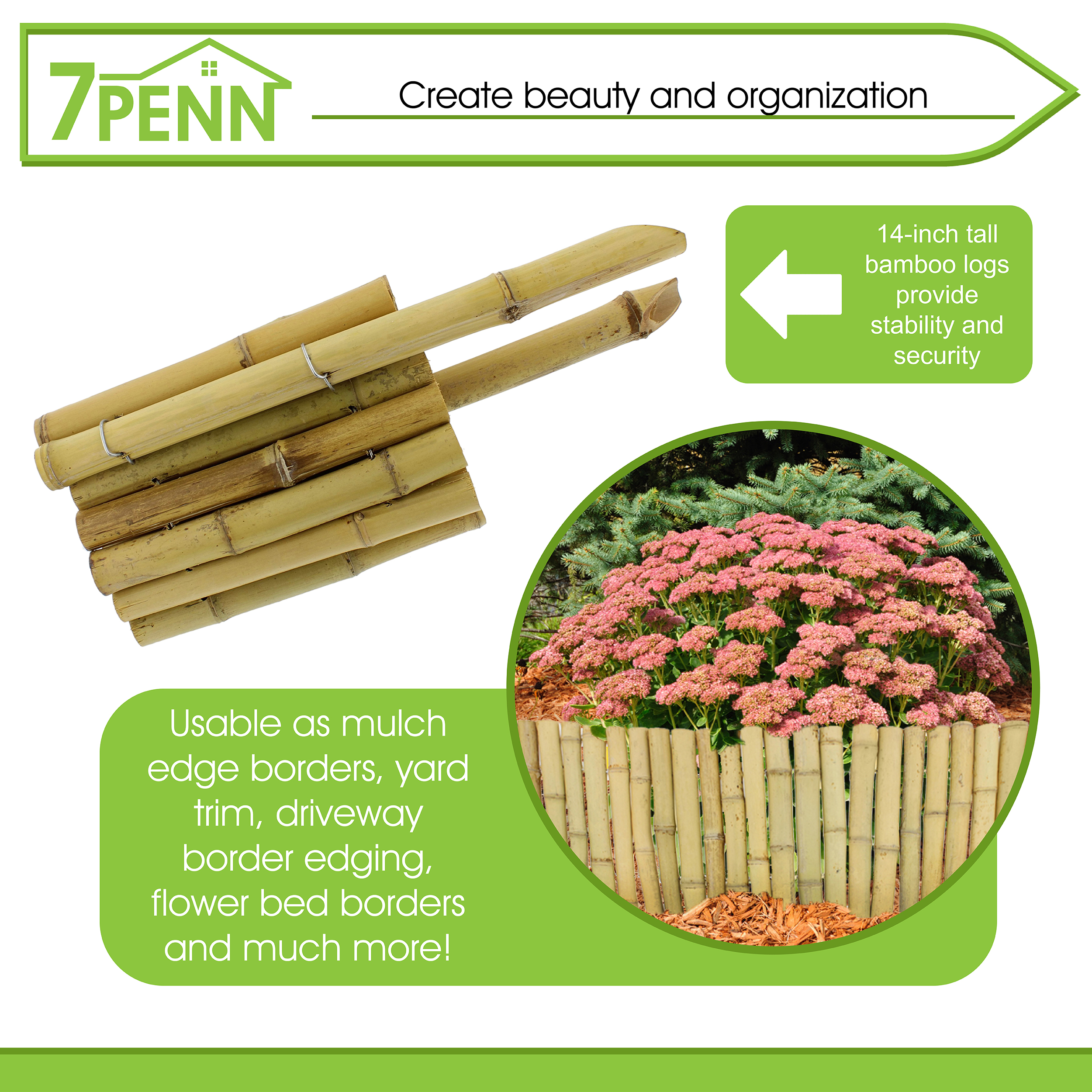 7Penn Bamboo Garden Border Edging, 12PK 23in Flexible Bamboo Edging