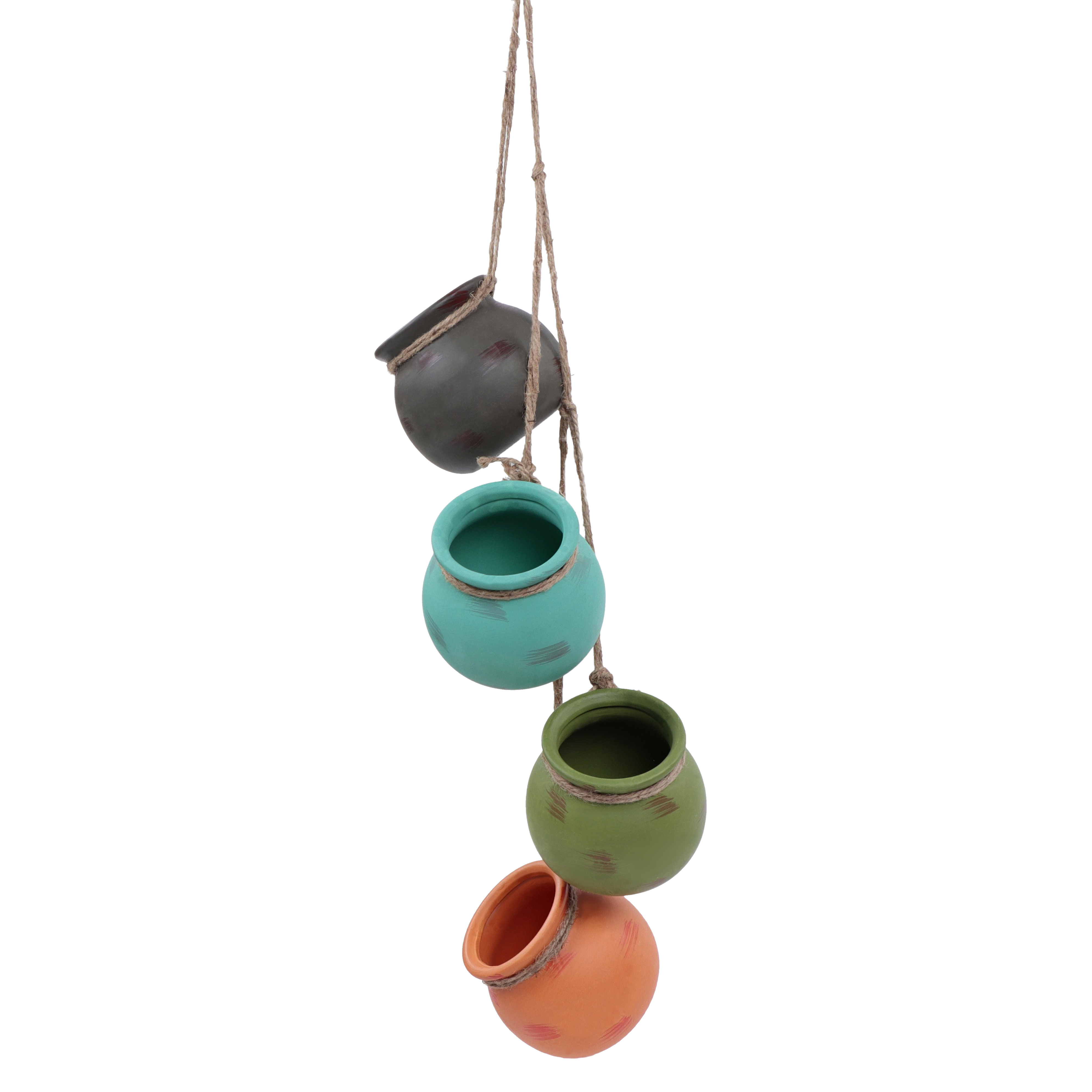 7Penn Ceramic Planter Hanging Pot 4pc Dangling Multicolor Ceramic Plant