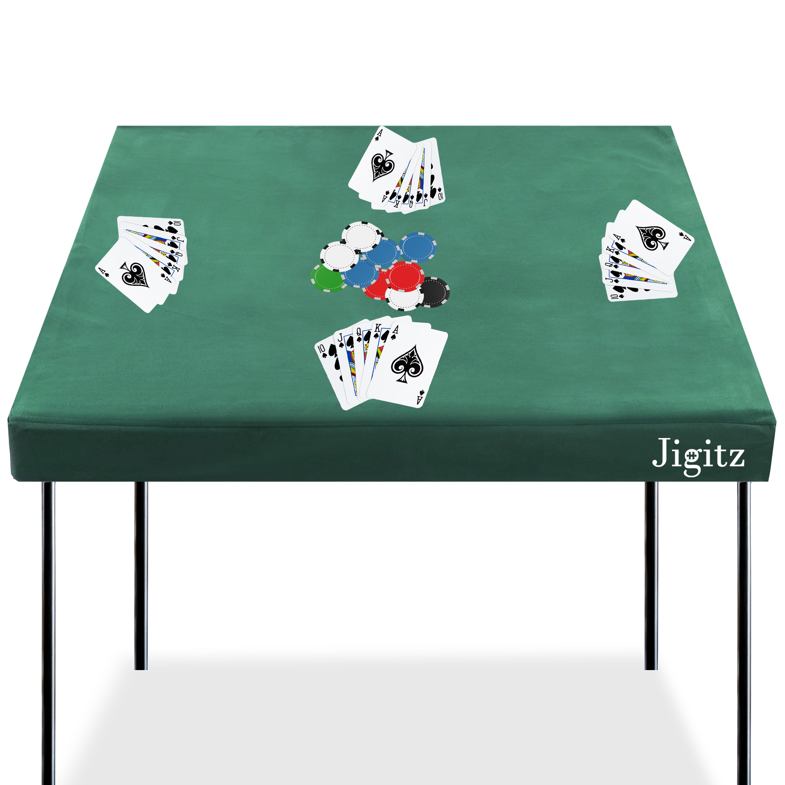 Jigitz Fitted Game Table Cover Green Poker Felt Table Cover 34in x