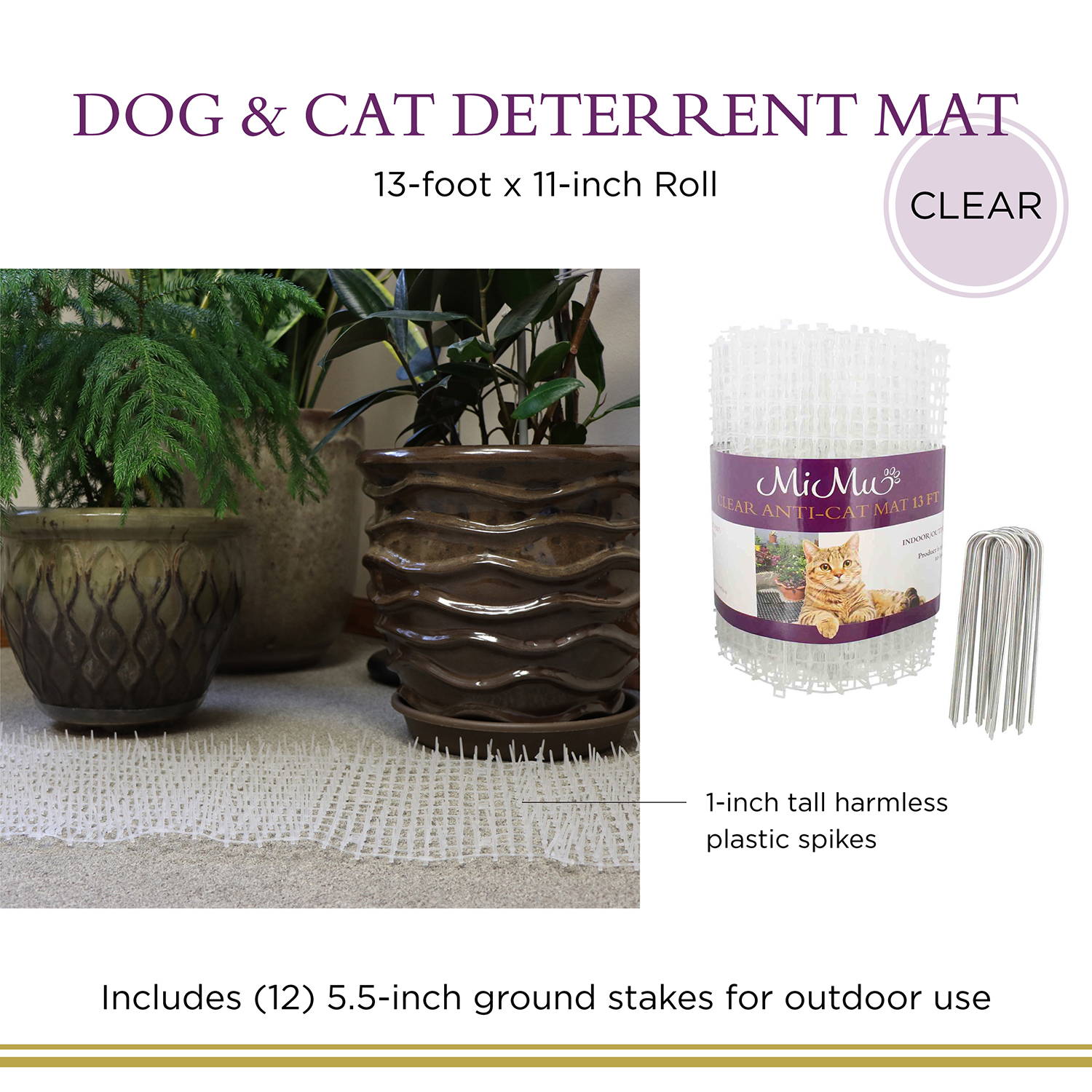MiMu Cat Deterrent Mat Outdoor Indoor Cat Repellent Spike Mat Clear