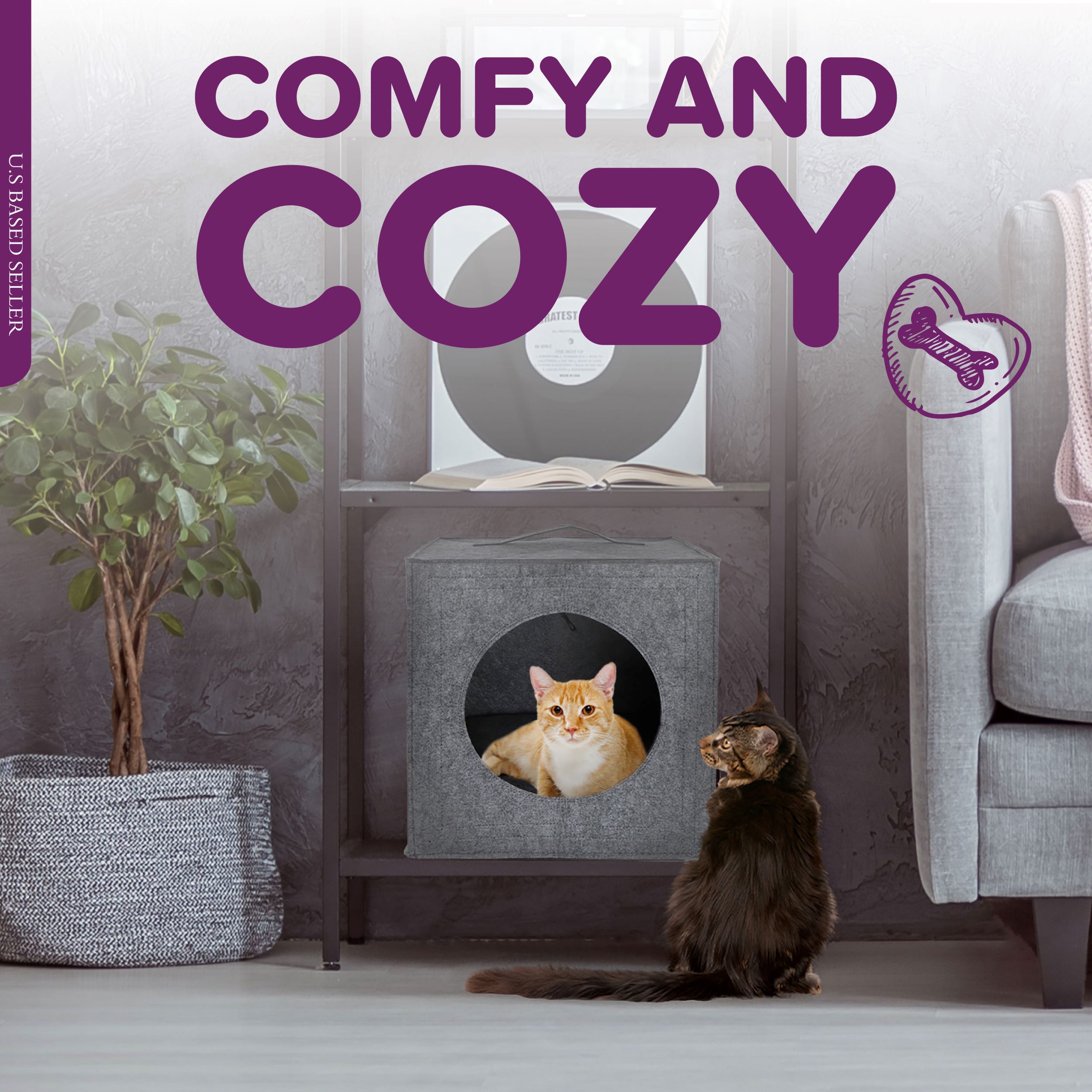 MiMu Cozy Cat Bed Cave Large Cat Bed Hideouts with Felt Cat Cube