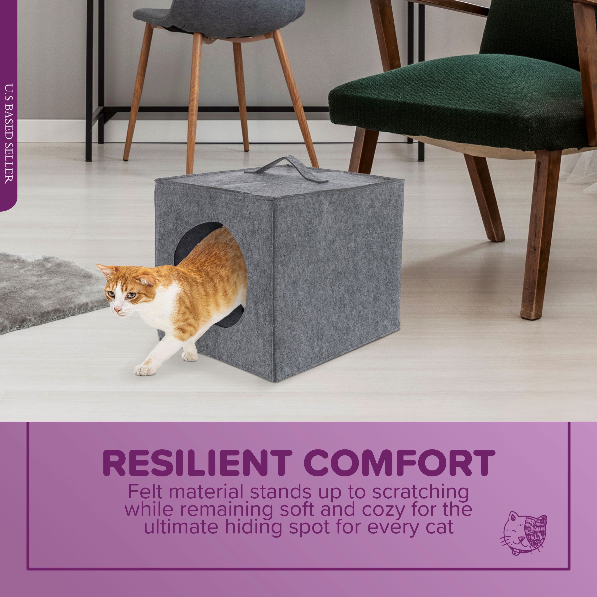 MiMu Cozy Cat Bed Cave Large Cat Bed Hideouts with Felt Cat Cube