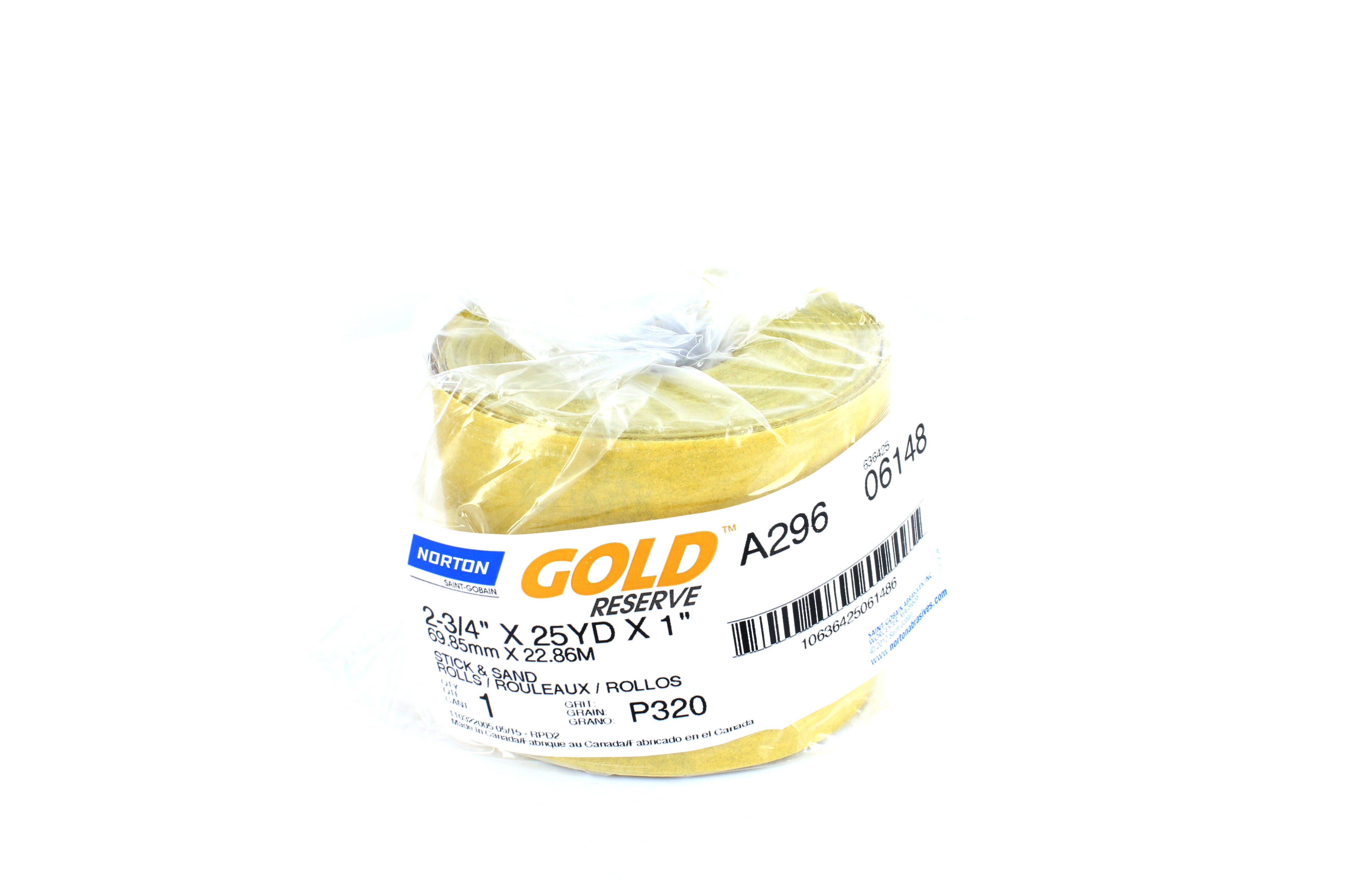NORTON 06148 2.75/"X 25 YD P320B PSA SANDPAPER ROLL GOLD RESERVE NORTON-06148