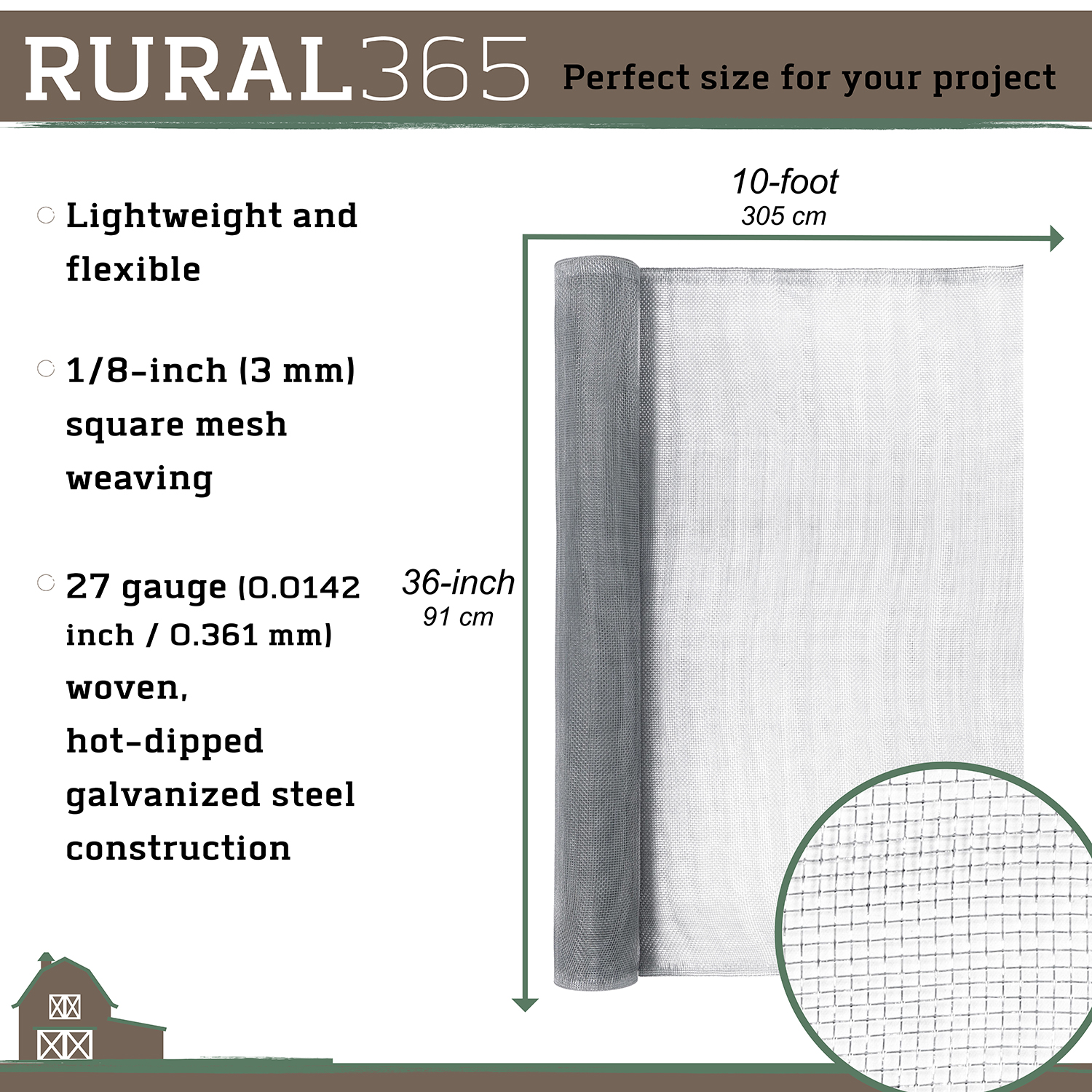 Rural365 Steel Hardware Cloth 1/8 Inch Mesh Chicken Wire Fence Netting