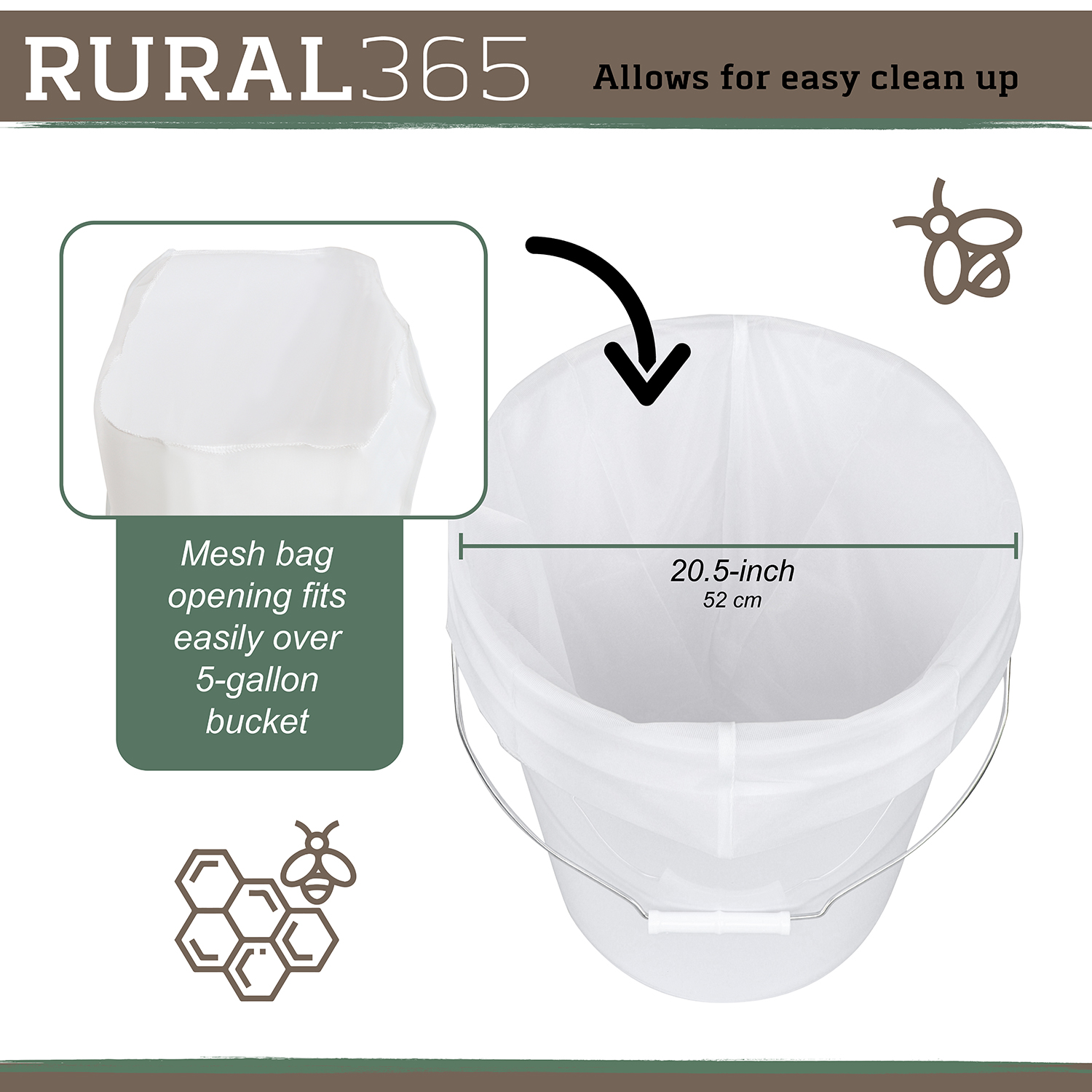 Rural365 Honey Strainer Bags 5 Gal Bucket 400 Micron Honey Filter