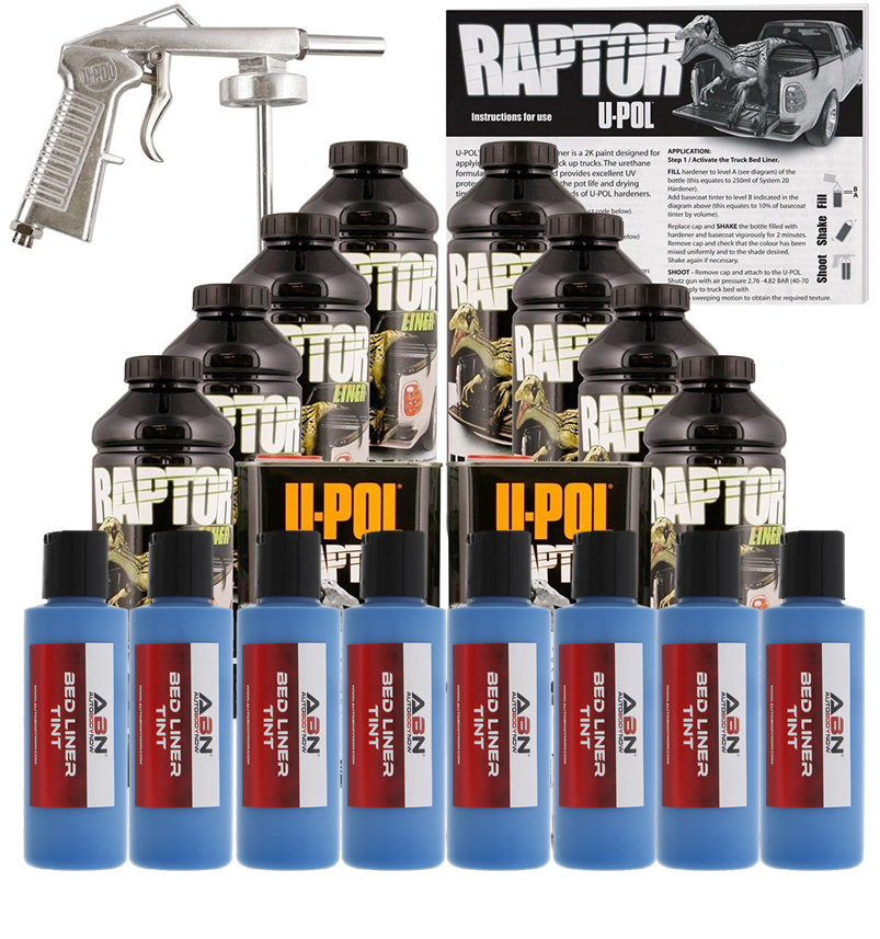 UPOL Raptor Tintable Reflex Blue Bed Liner Kit w/ Spray Gun, 8L Upol eBay