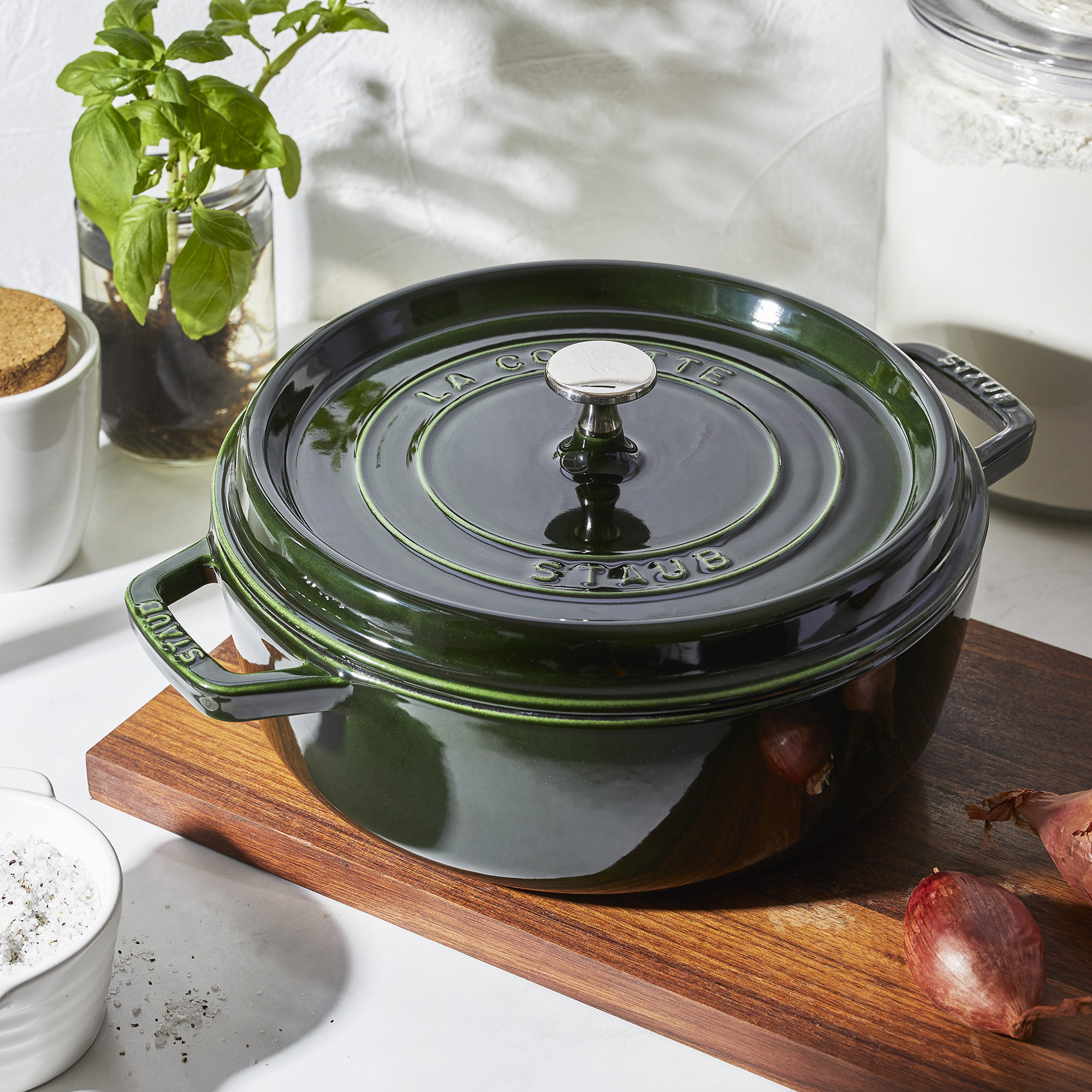 Staub Cast Iron 4qt Shallow Wide Round Cocotte Basil 872078013196 eBay