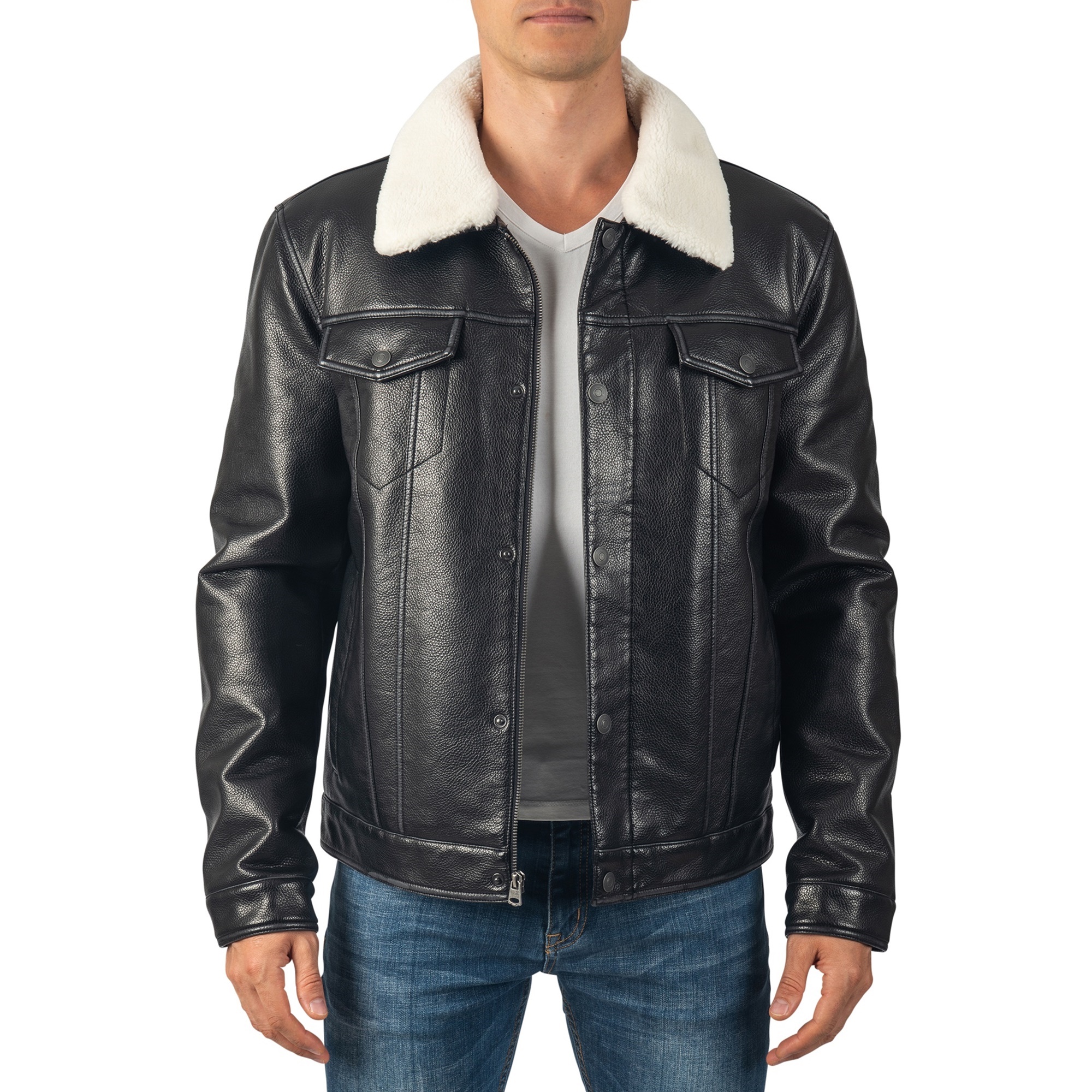 Alpine Swiss Aaron Mens Trucker Jacket | Sherpa Lined Faux Leather