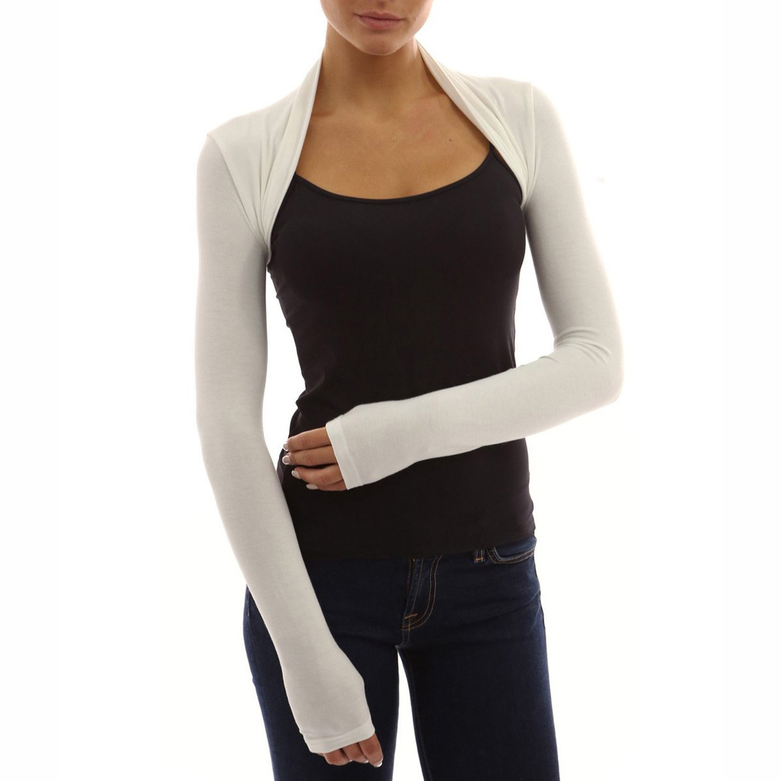 Womens Long  Sleeve  Bolero  Shrug  Knit Stretch Cropped 