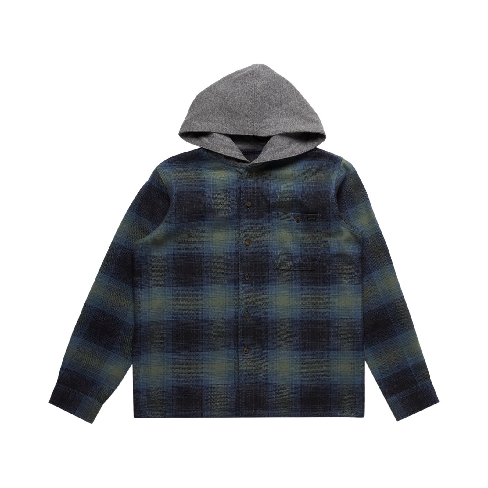 Billabong Kids Baja Flannel Long Sleeve Hooded Shirt Shacket Buttons Outdoor - Picture 2 of 3