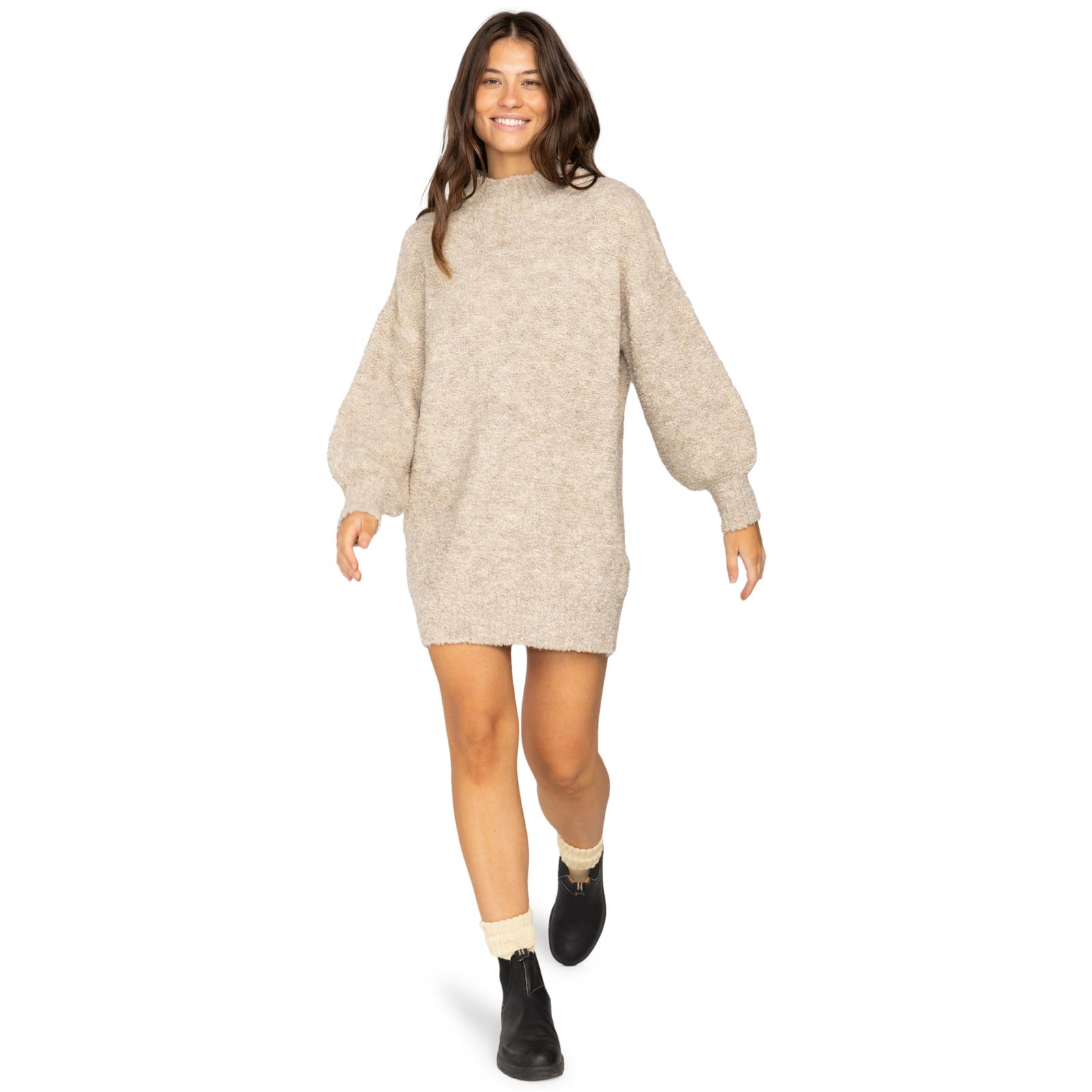 Billabong Womens East Coast Mini Dress Relaxed Blouson Long Sleeve High Rib Neck - Picture 4 of 17