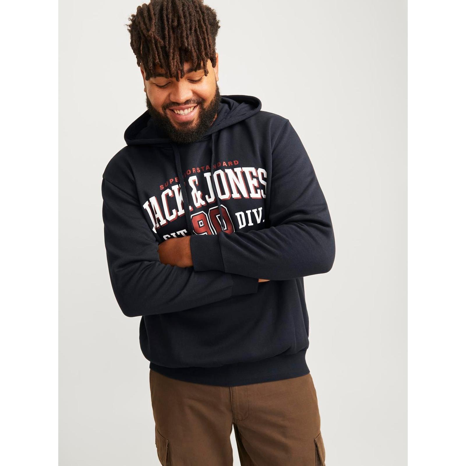 Jack & Jones Mens Logo Plus Size Big Tall Hooded Pullover Sweatshirt Hoodie - Picture 17 of 34