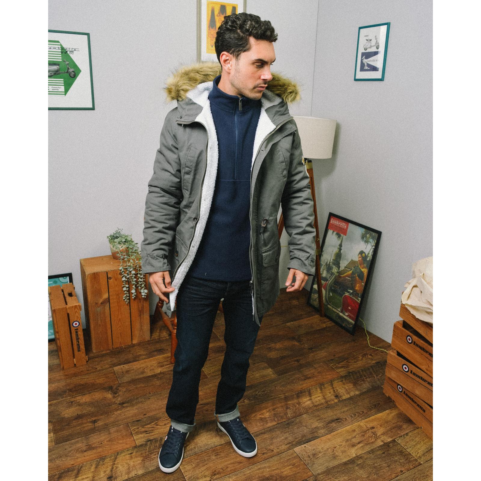 Lambretta Mens Parka Long Sleeve Zip Up Faux Fur Hooded Warm Winter Jacket Coat - Picture 3 of 19