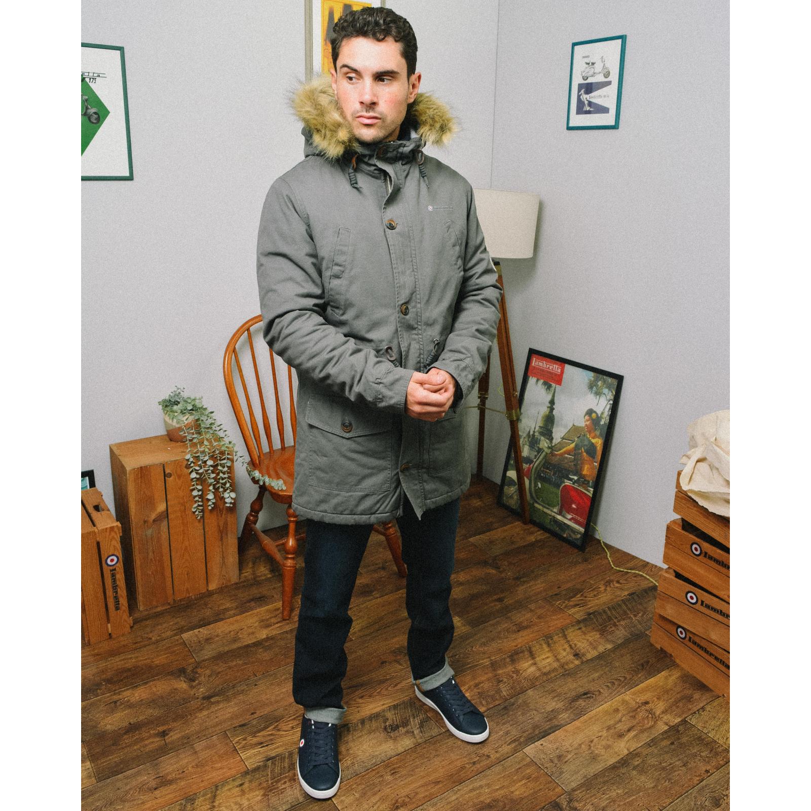 Lambretta Mens Parka Long Sleeve Zip Up Faux Fur Hooded Warm Winter Jacket Coat - Picture 8 of 19