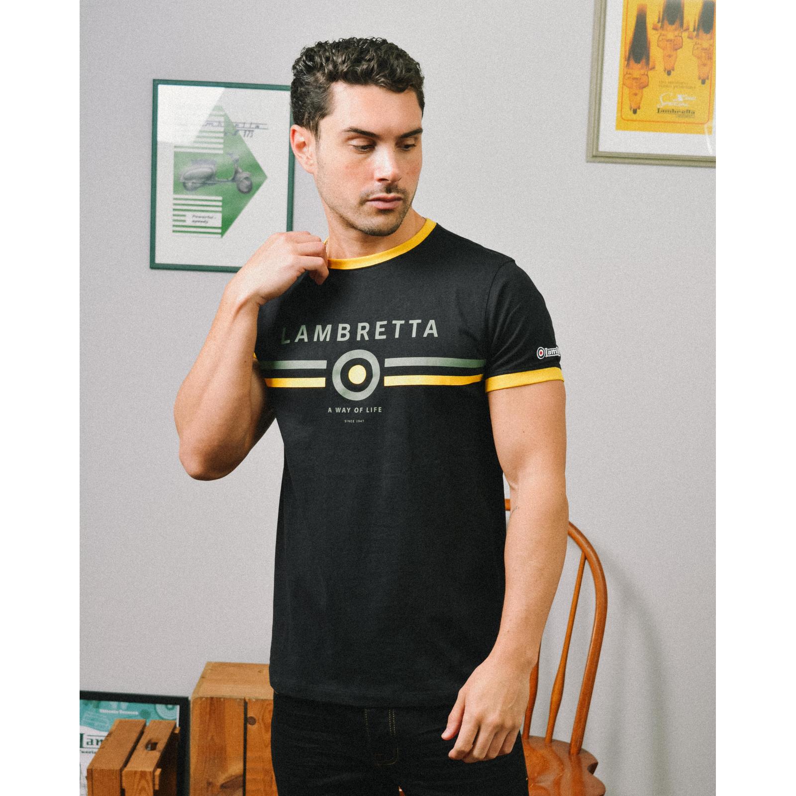Lambretta Mens Target Ringer Crew Neck Short Sleeve Retro T-Shirt Tee Top - Picture 3 of 11