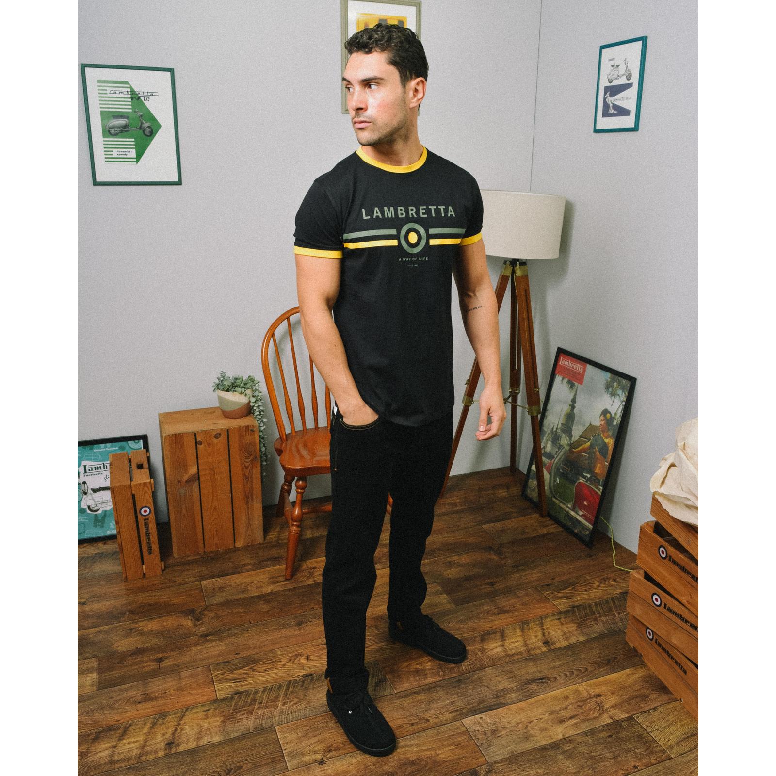 Lambretta Mens Target Ringer Crew Neck Short Sleeve Retro T-Shirt Tee Top - Picture 5 of 11