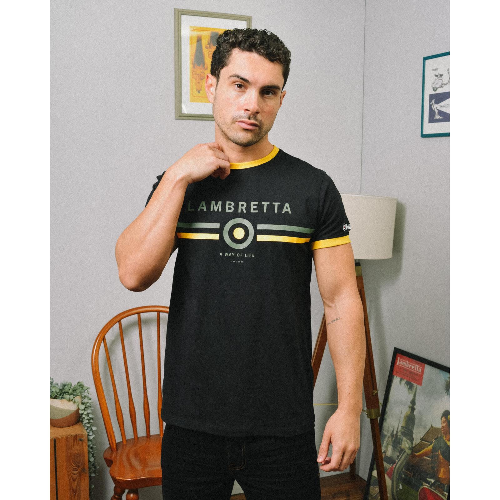 Lambretta Mens Target Ringer Crew Neck Short Sleeve Retro T-Shirt Tee Top - Picture 6 of 11