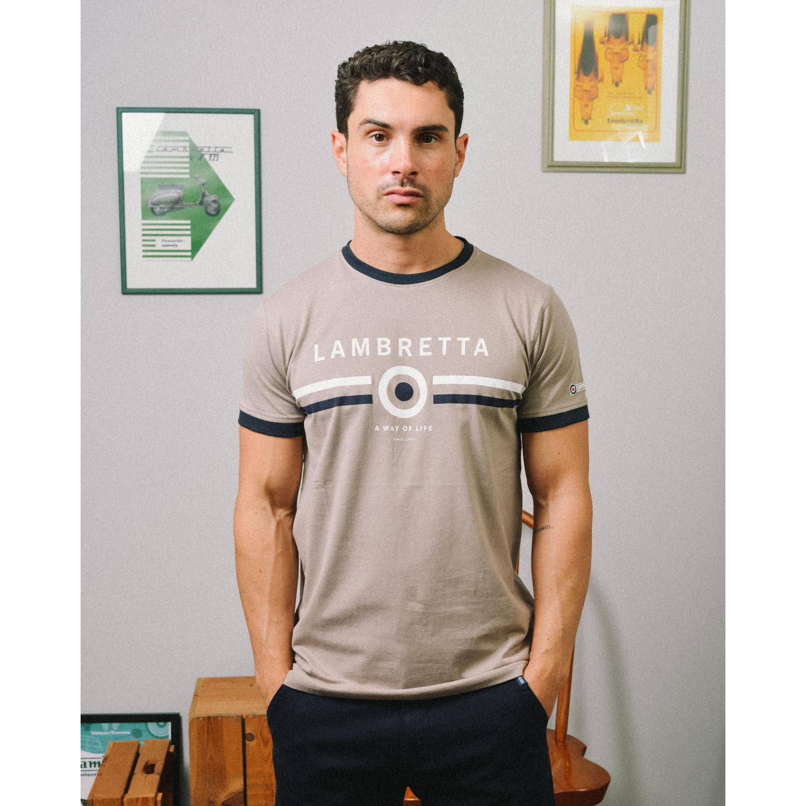 Lambretta Mens Target Ringer Crew Neck Short Sleeve Retro T-Shirt Tee Top - Picture 8 of 11