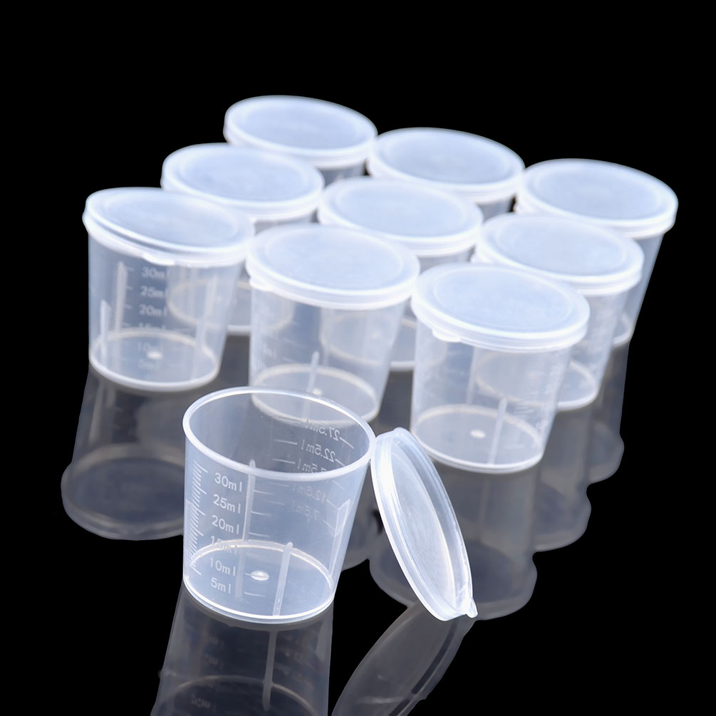 10X Clear Plastic Medicine Measuring Cups with Cover Chemistry Lab