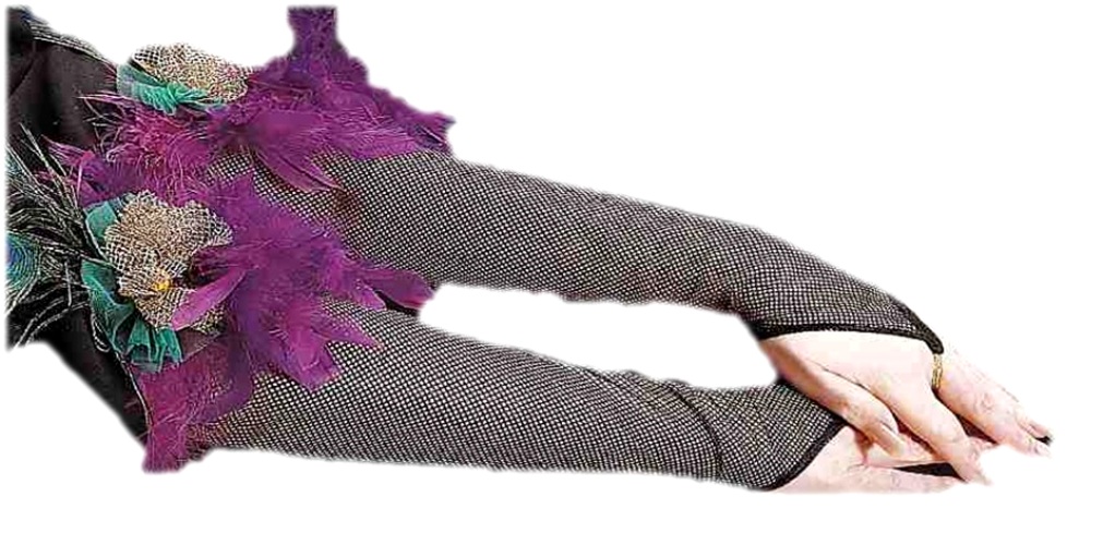 Mujer Pavo Real Plumas Mardi Gras Negro Guantes De Red Adulto Disfraz Accesorio