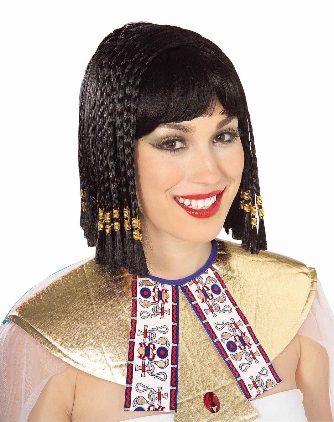 Cleopatra Egyptian Wig Ladies Women Queen Fancy Dress Black Gold Braided Hair Bd