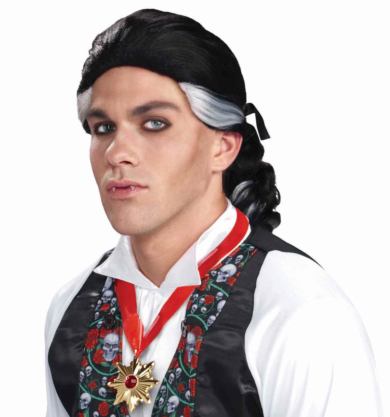 Men/'s Gothic Vampire Wig Black White Dracula Adult Halloween Costume Accessory